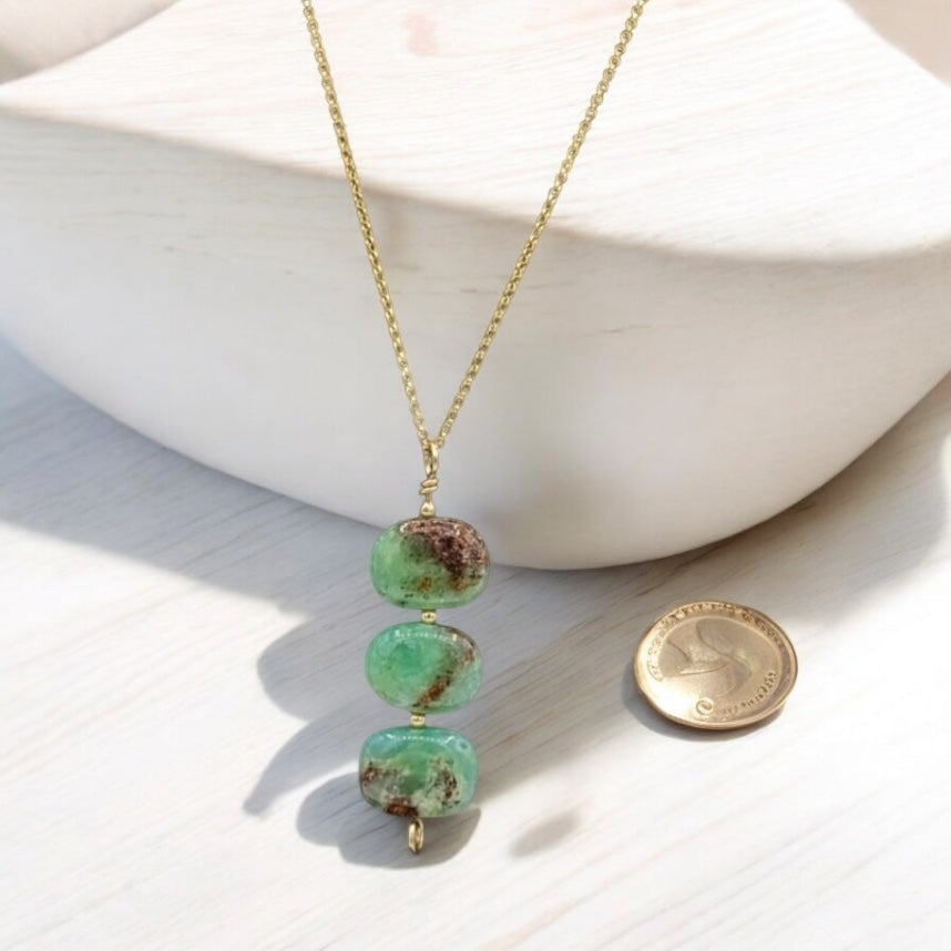 Vibrant Elegance: 14K Gold-filled Handcrafted Chrysoprase Pendant Necklace