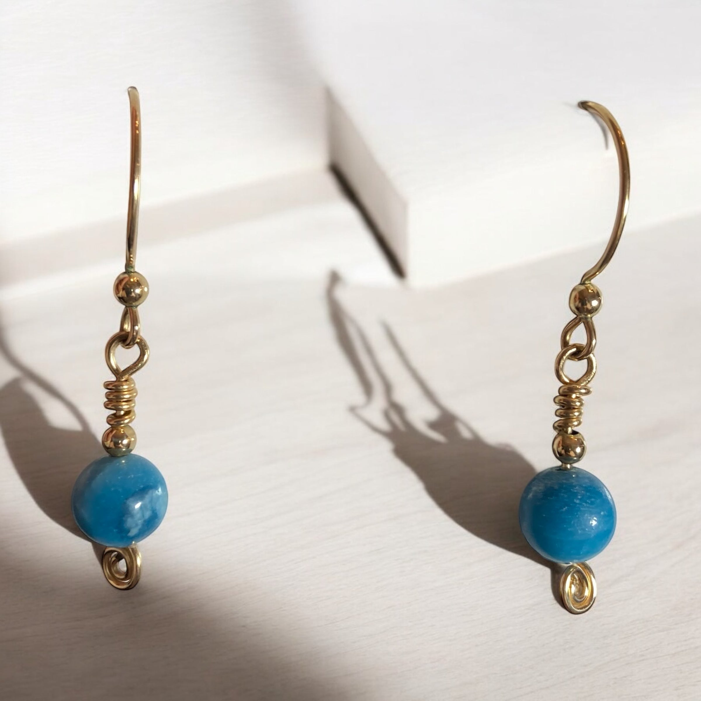 Ocean Serenity: Handcrafted 14K Gold-Filled Larimar Earrings