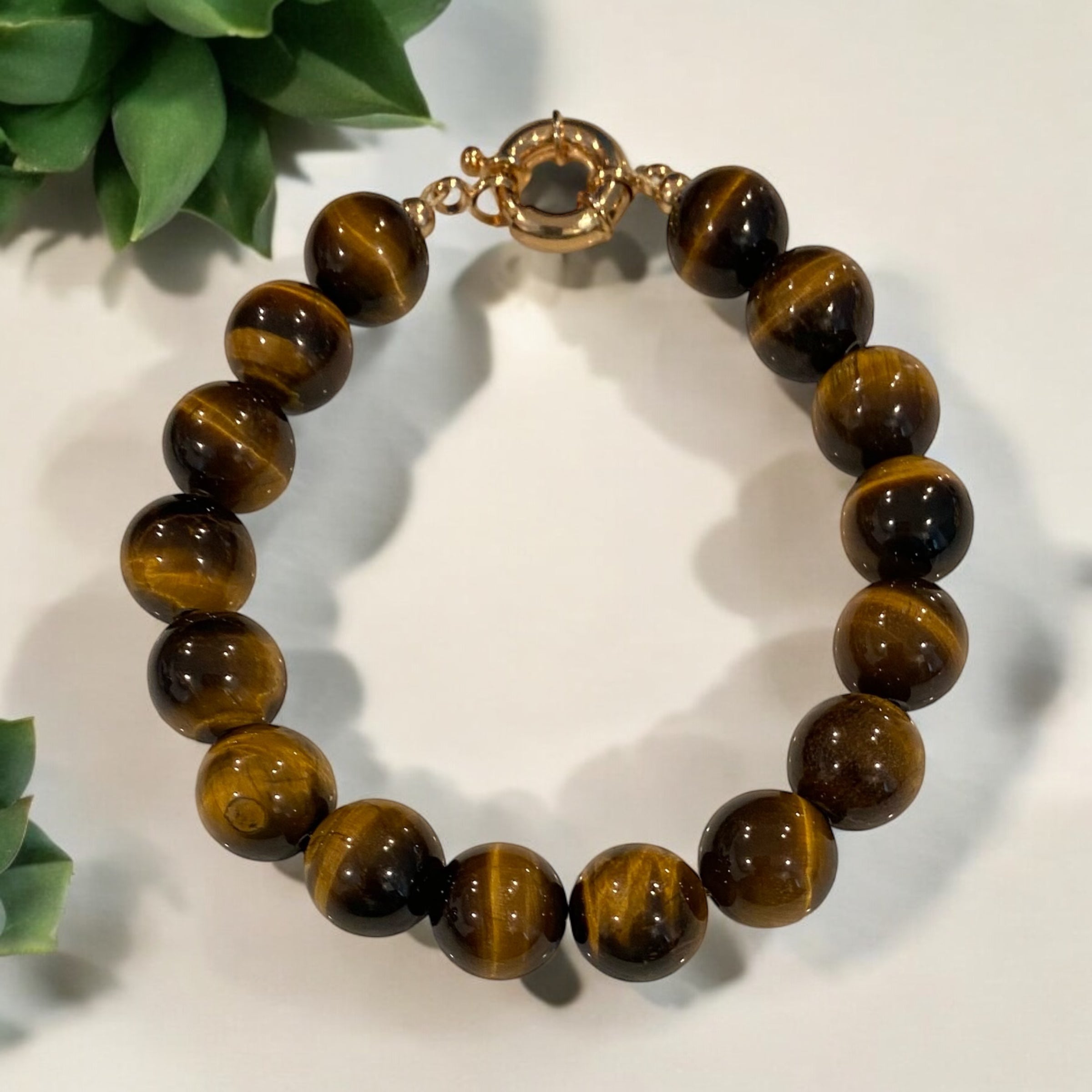 Tigers Eye Mastery: Men's Tigers Eye Bracelet in 18K Gold Filled