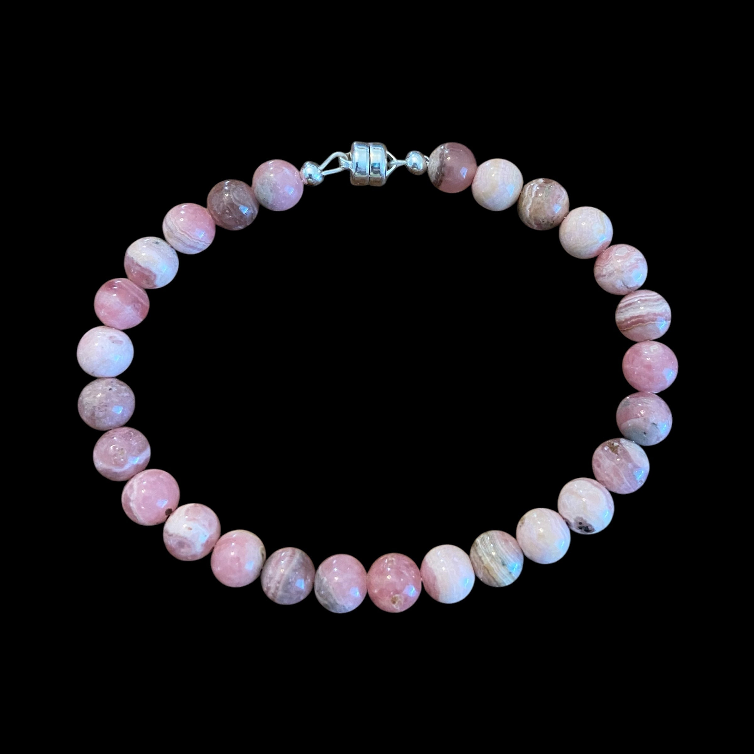 Stone of Self-Love: Rhodochrosite Gemstone Line Bracelet with Magnetic Sterling Silver Clasp