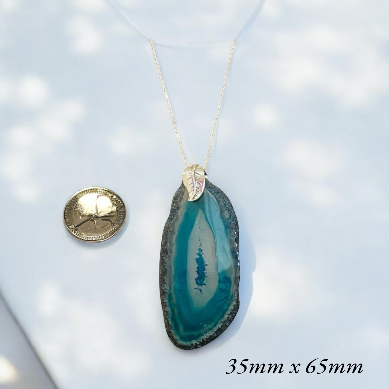 Blue Horizon: Blue Agate Slice Pendant Necklace in Sterling Silver