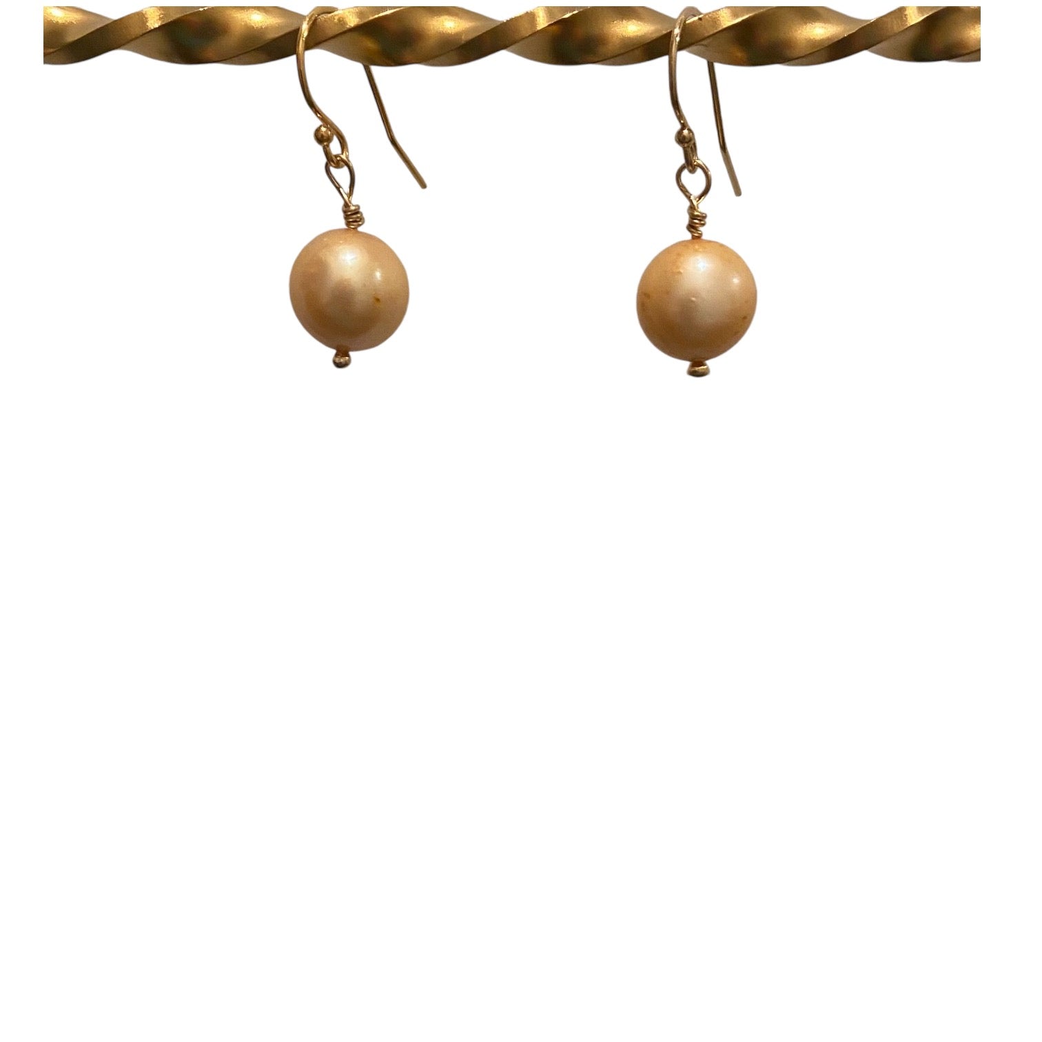 Handcrafted Gold Pearl Earrings with a Glint of Gold