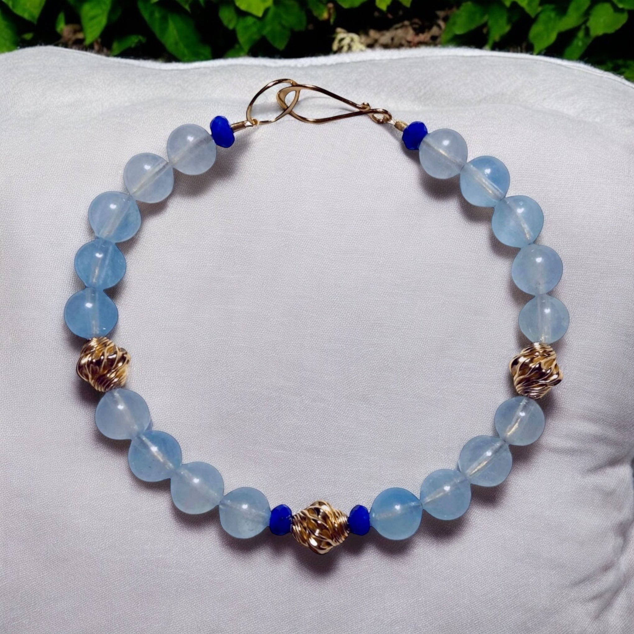 14K Gold-filled Handcrafted Blue Aquamarine and Lapis Bracelet