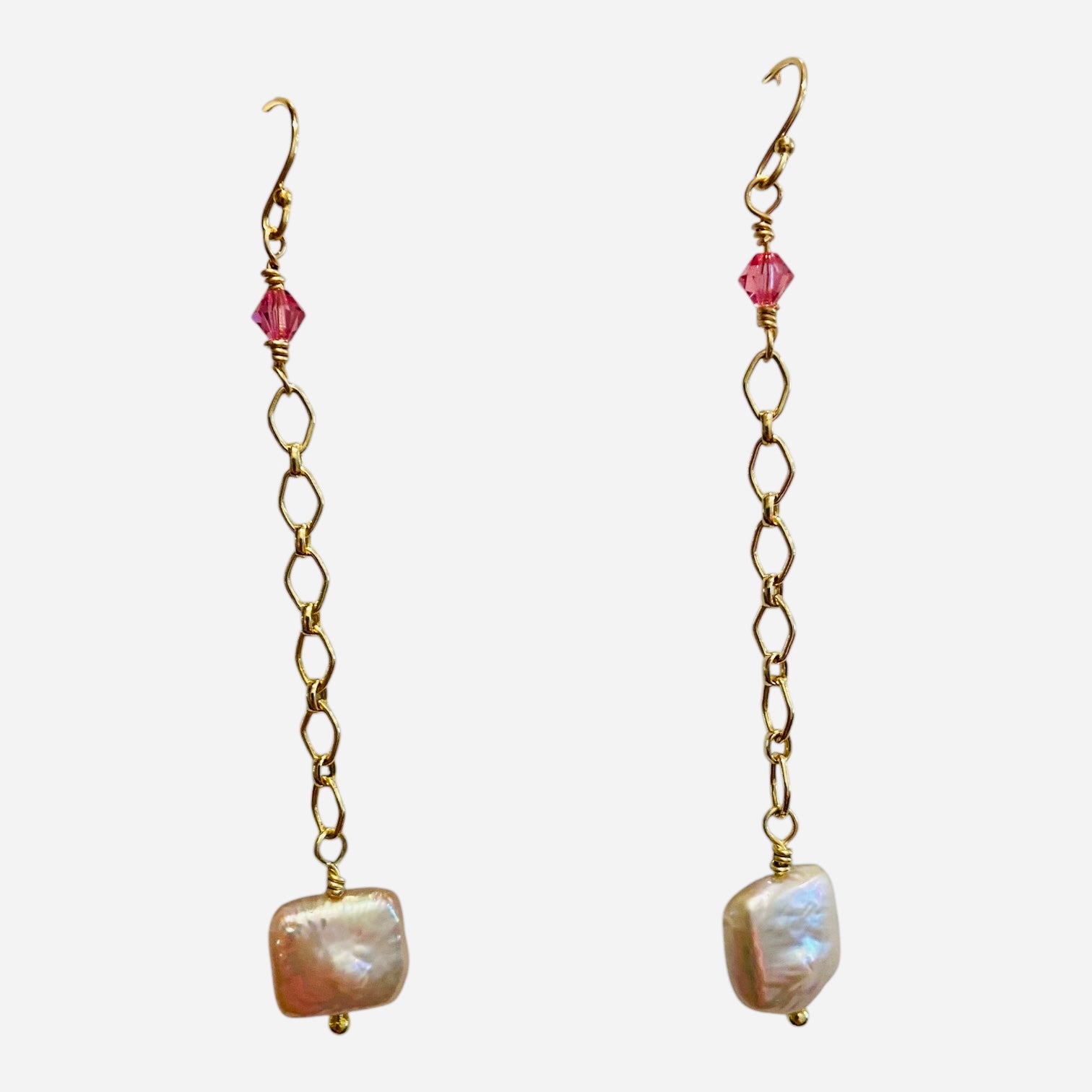 Freshwater Pearl and Crystal Earrings with Gold-Filled Chain