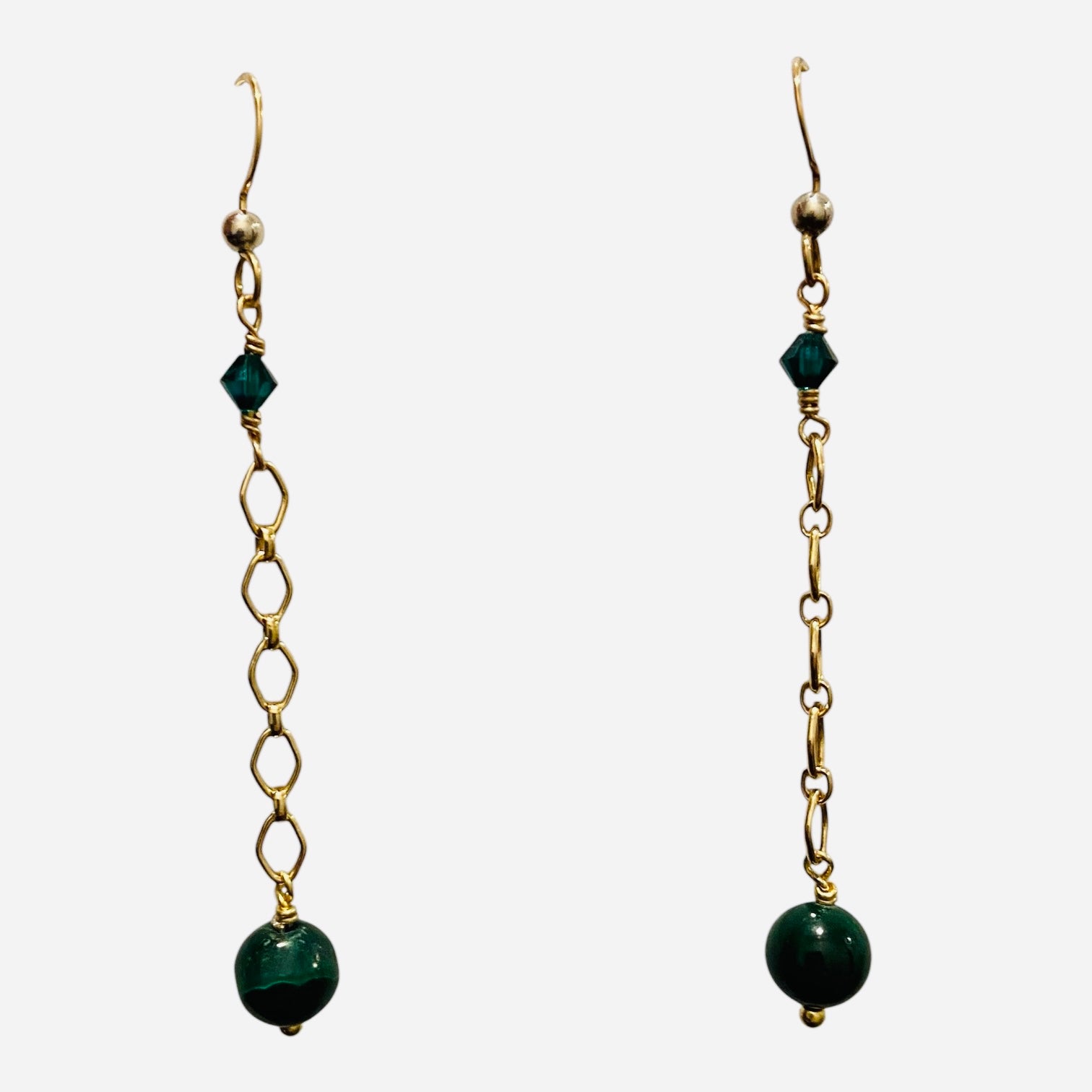 Malachite 6mm Dangle Drop Earrings with Crystal