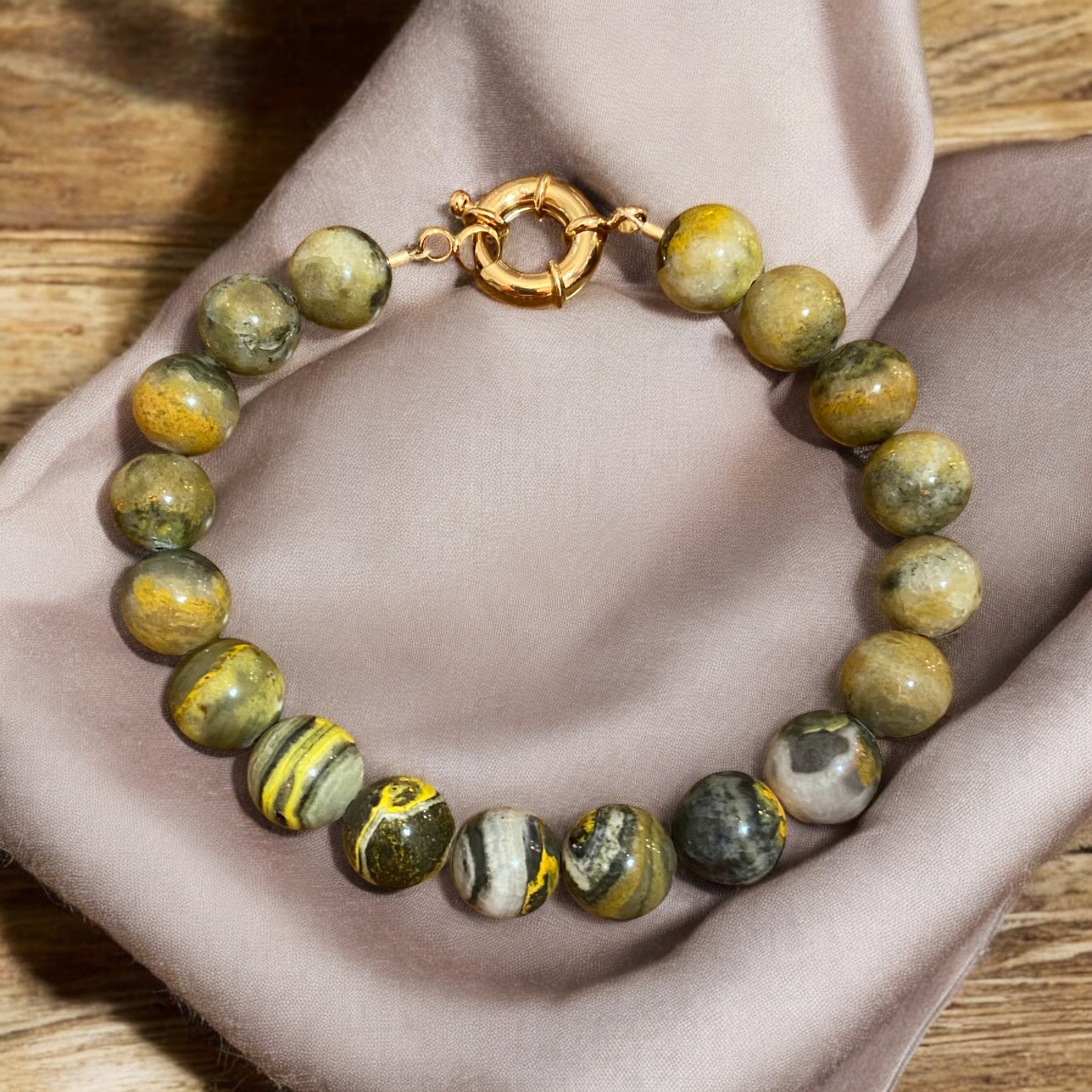 Bumblebee Jasper Men’s Bracelet with 18K Gold-Filled Clasp