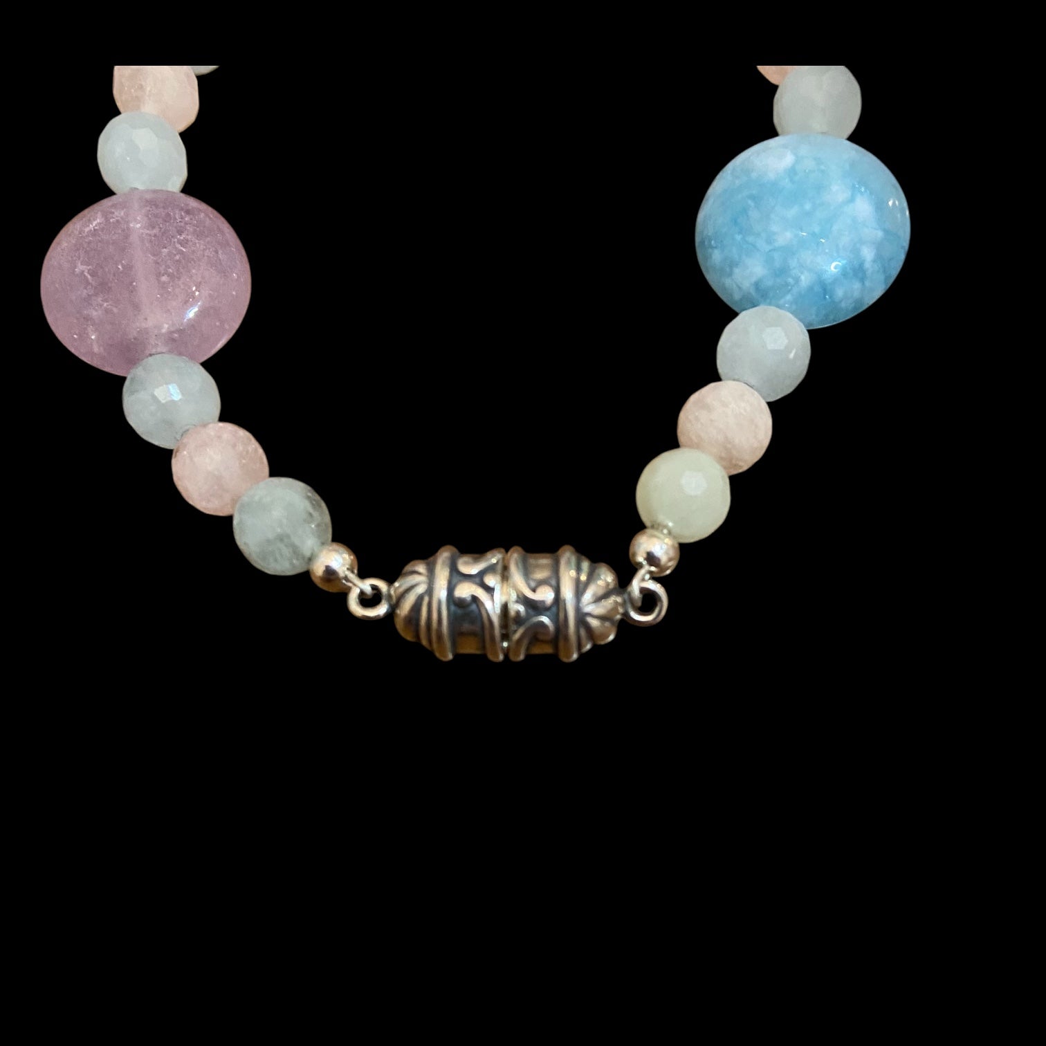 Quartz with Aquamarine, Green Beryl, and Morganite Bracelet