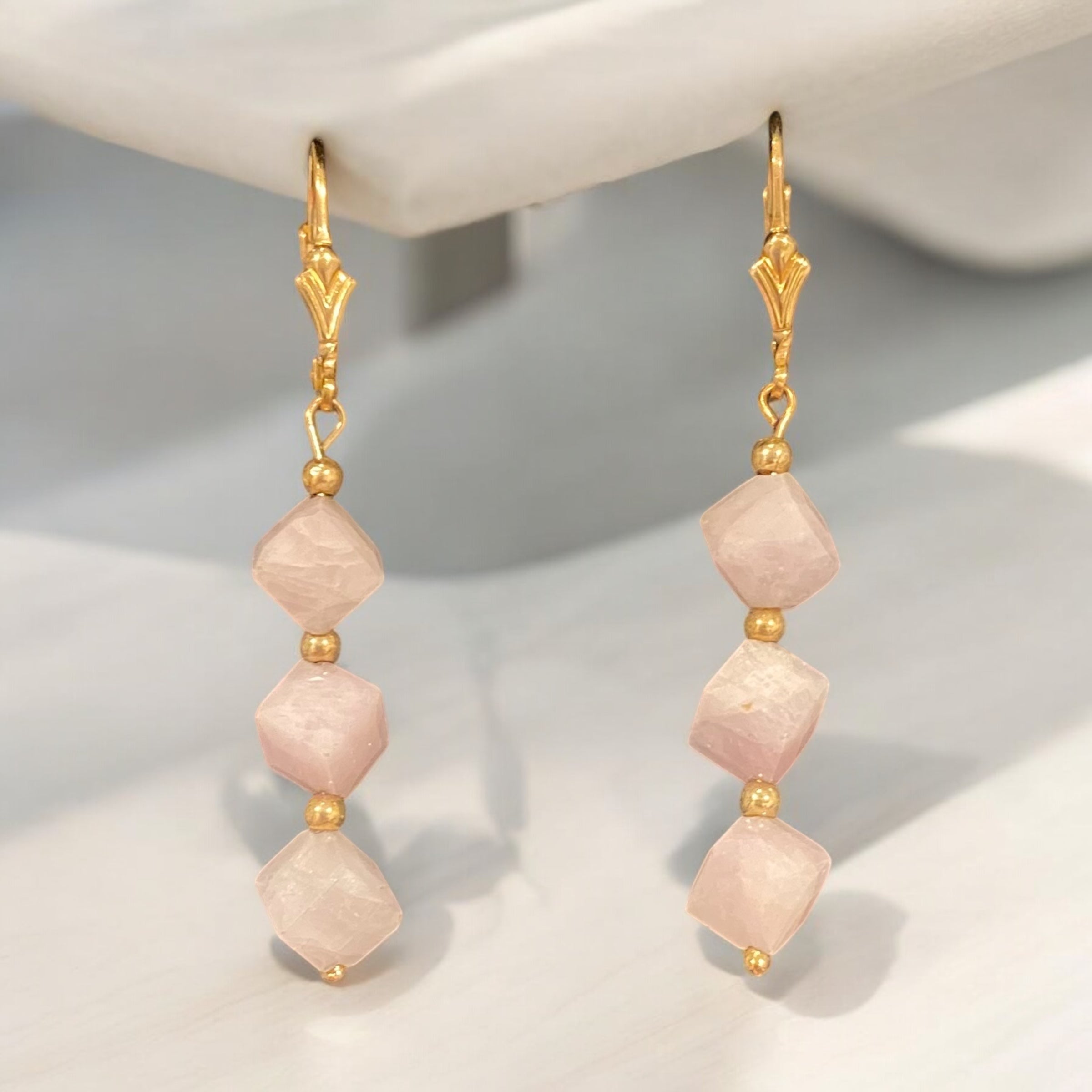 Lavender Glow: Handcrafted 14K Gold-Filled Kunzite Earrings