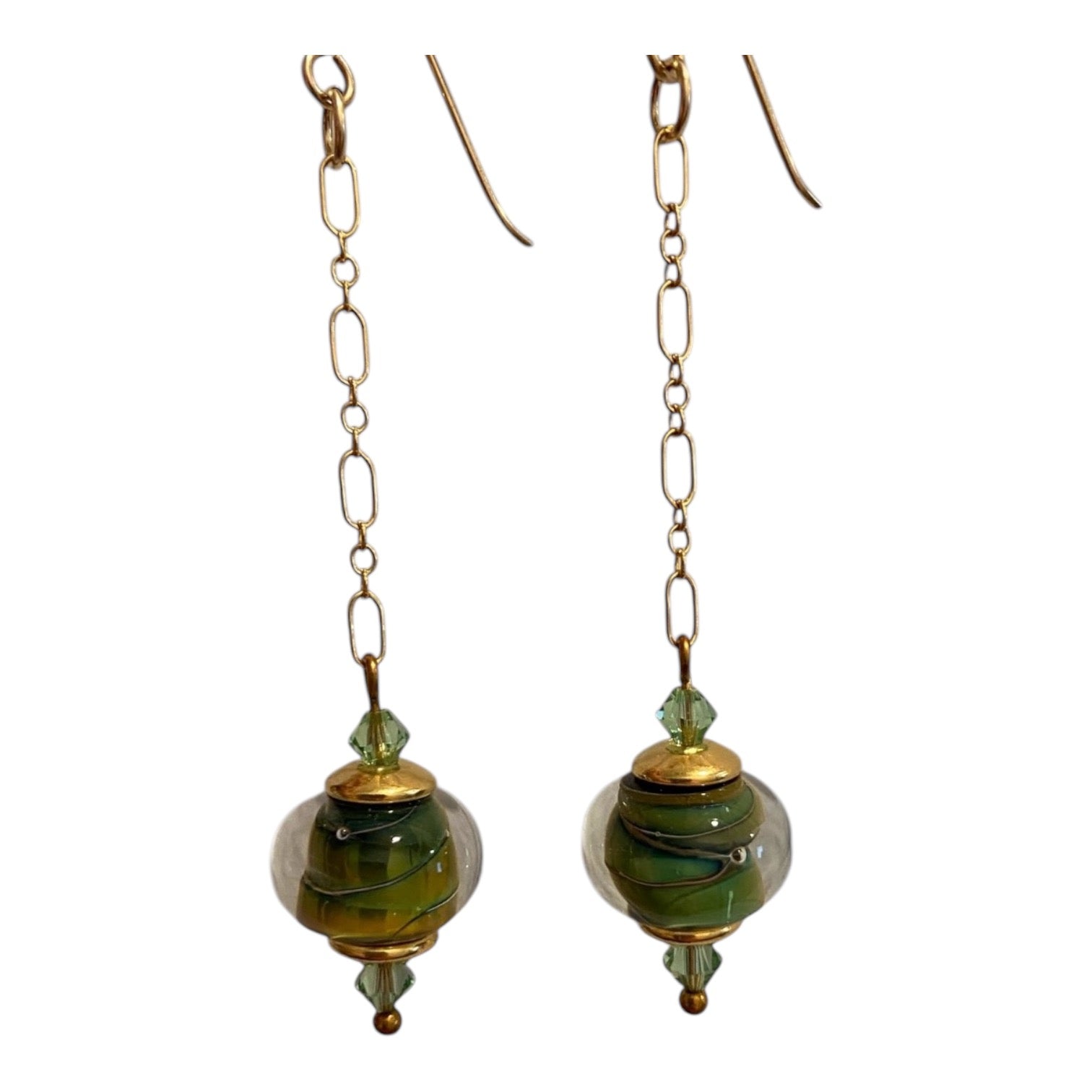 Exquisite Green Boro Glass and Crystal Earrings