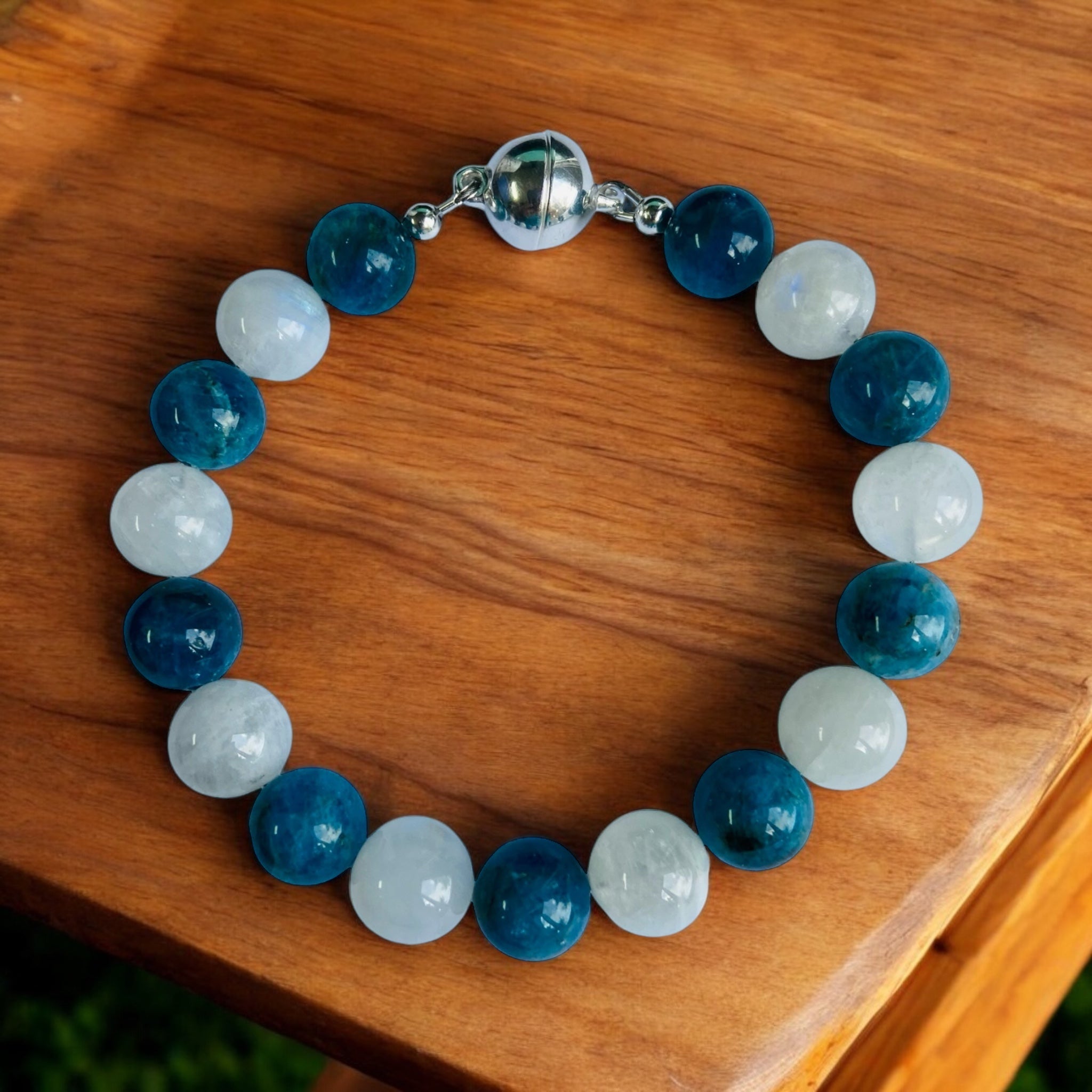 Serenity in Blue: Men's Blue Apatite and Moonstone Bracelet