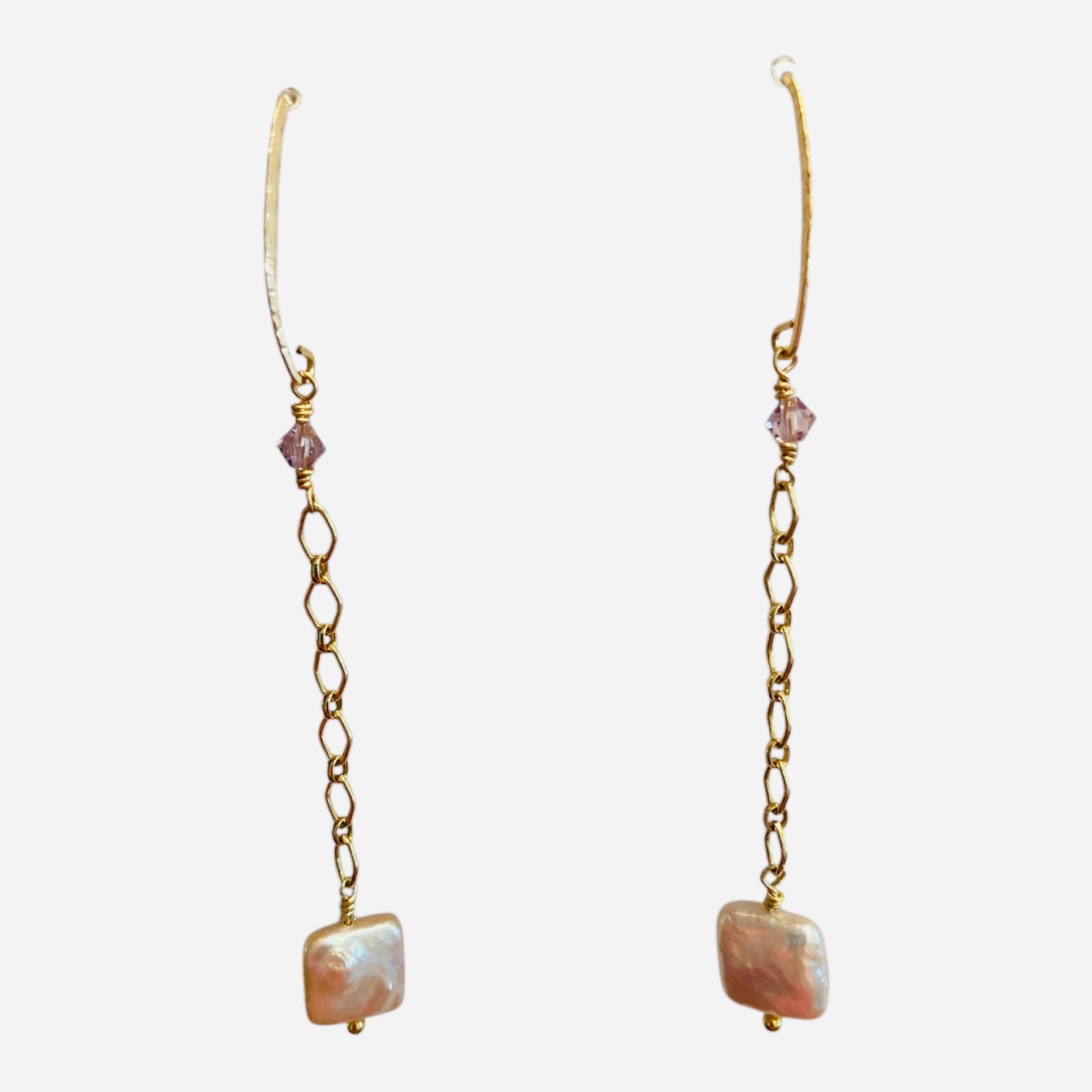 Freshwater Pearl and Crystal Earrings with Gold-Filled Chain