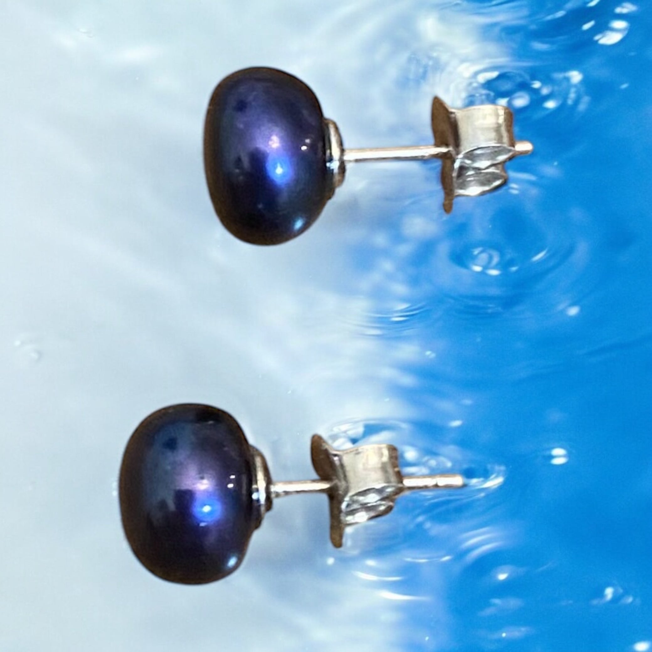 Midnight Luxe: 9mm Black Freshwater Pearl Stud Earrings in Sterling Silver