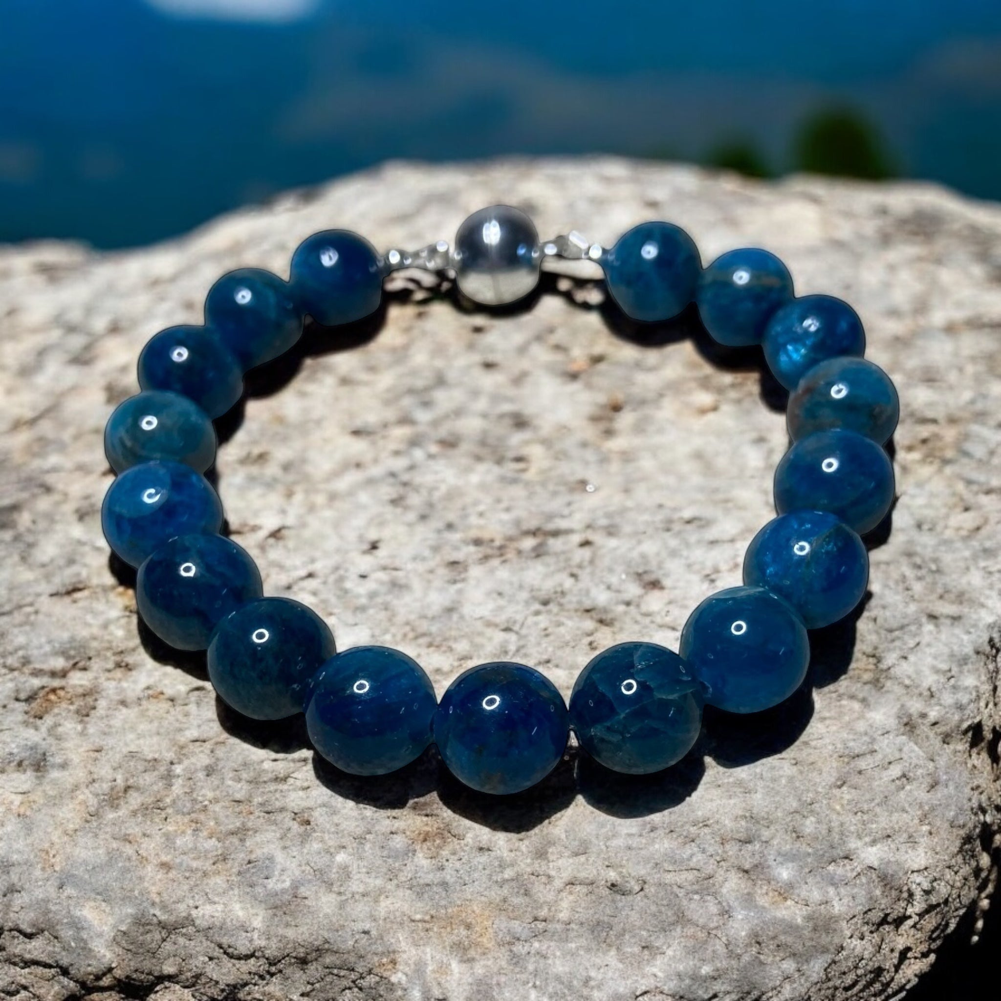 Power &: Strength: Men's Blue Apatite Bracelet in Sterling Silver