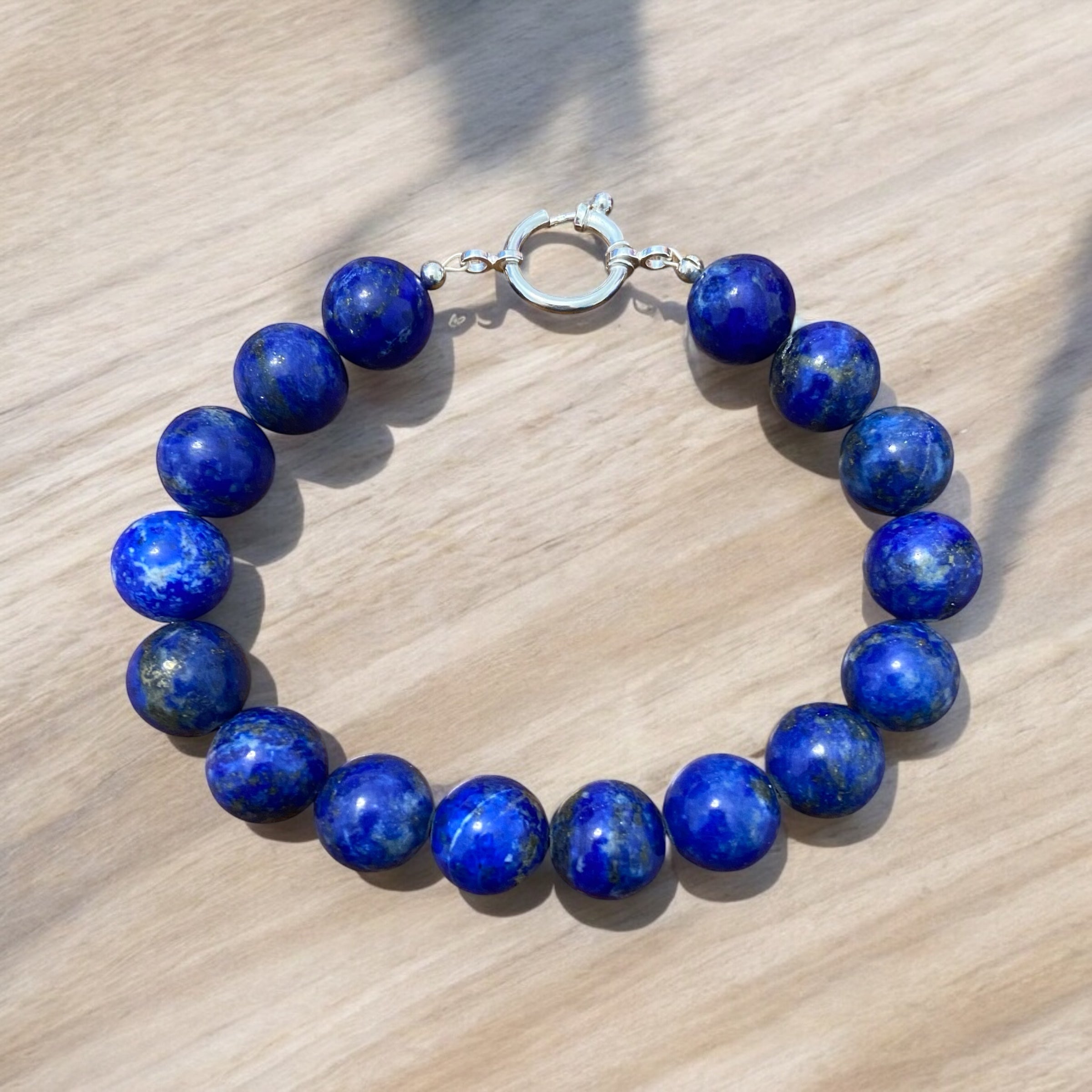 Bold Sophistication: Lapis Lazuli Men's Bracelet with Sterling Silver Clasp