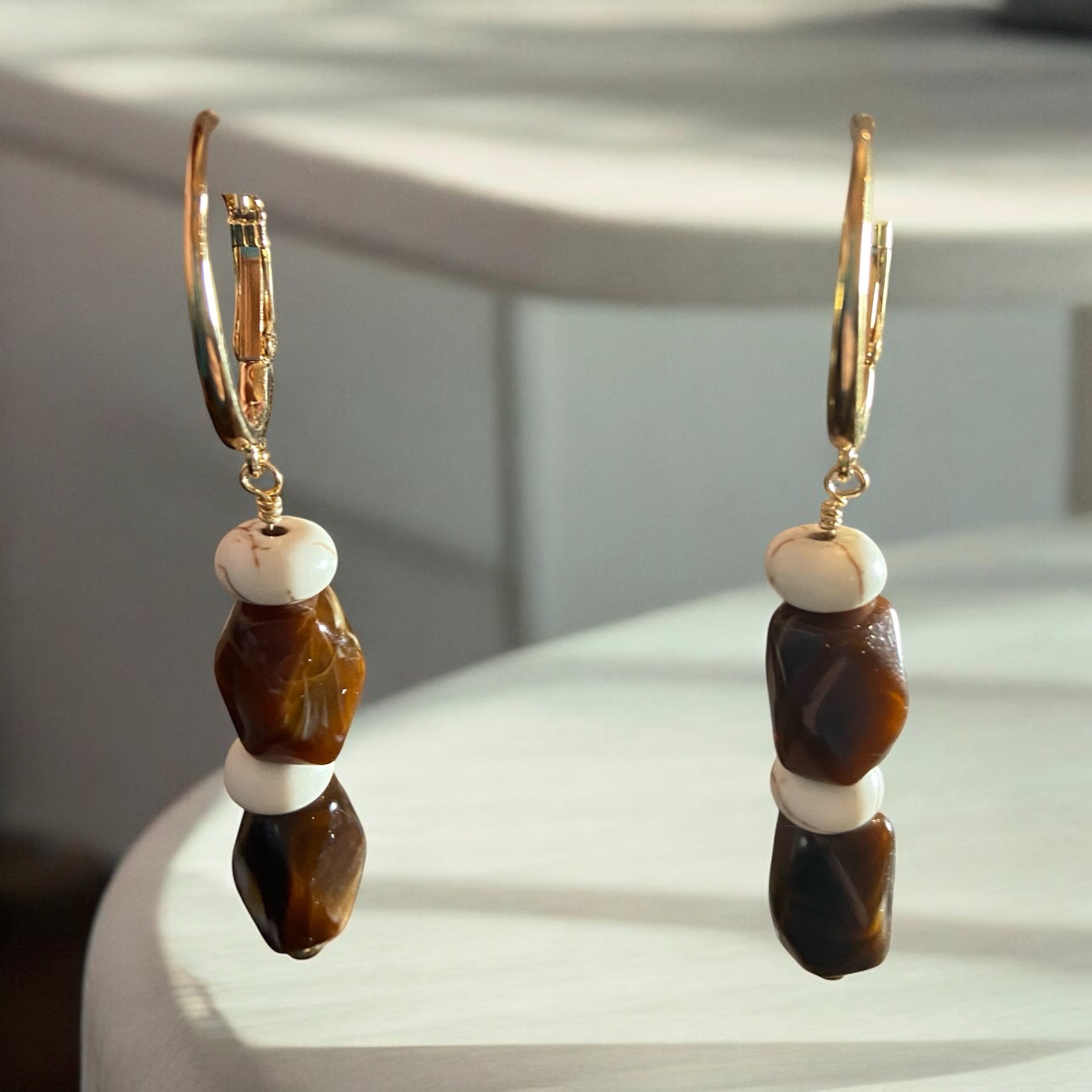 18K Gold-Filled Agate & Magnesite Earrings