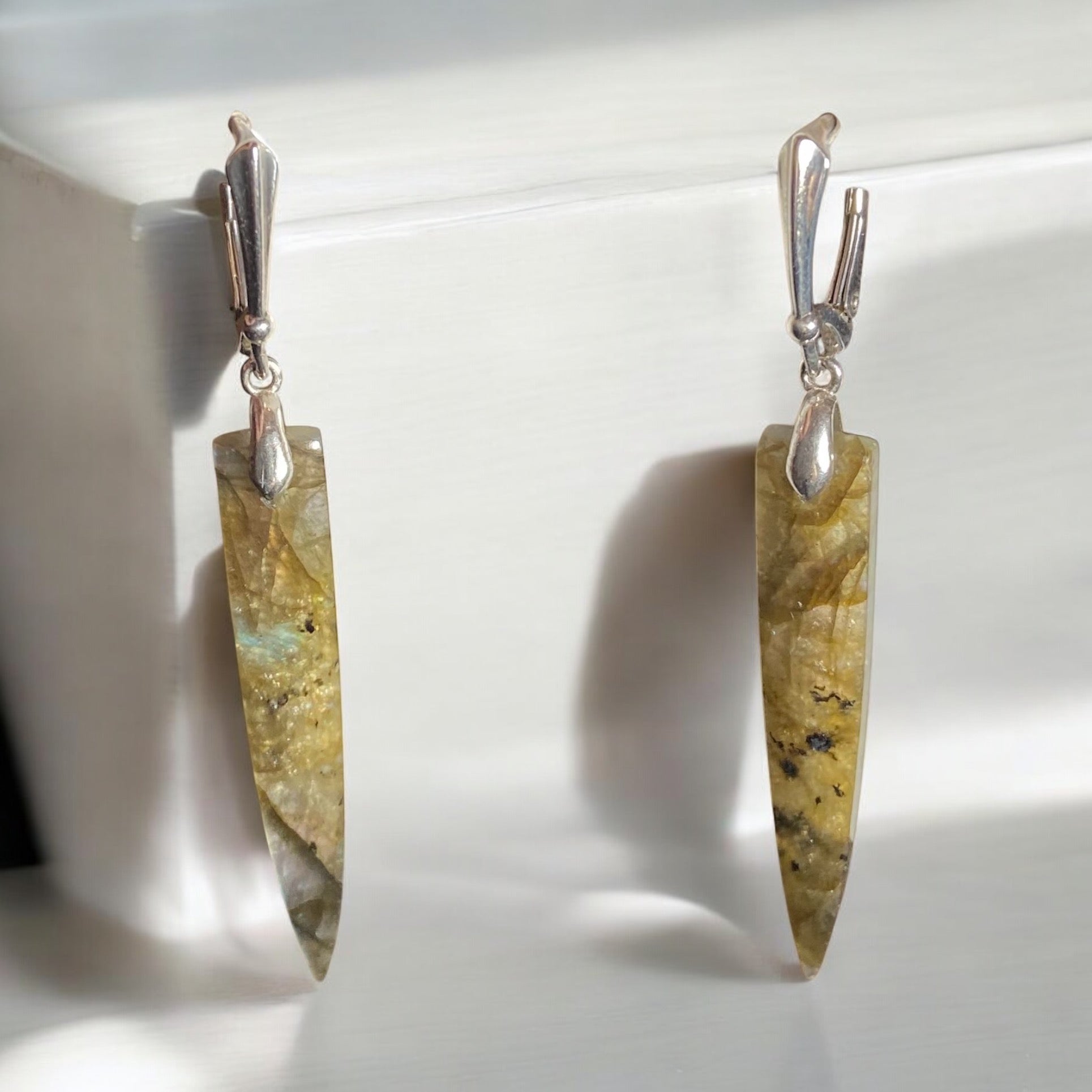 Sterling Silver Laboradite Dagger Earrings