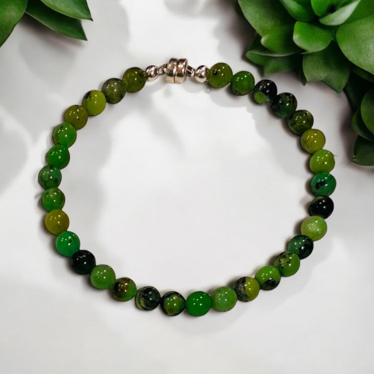 Refreshing Glow: Chrysoprase Line Bracelet with Magnetic Sterling Silver Clasp