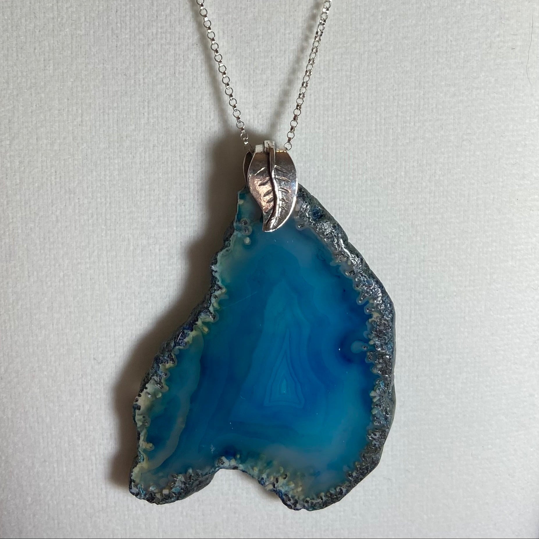 Ocean Breeze: Blue Agate Slice Pendant Necklace in Sterling Silver