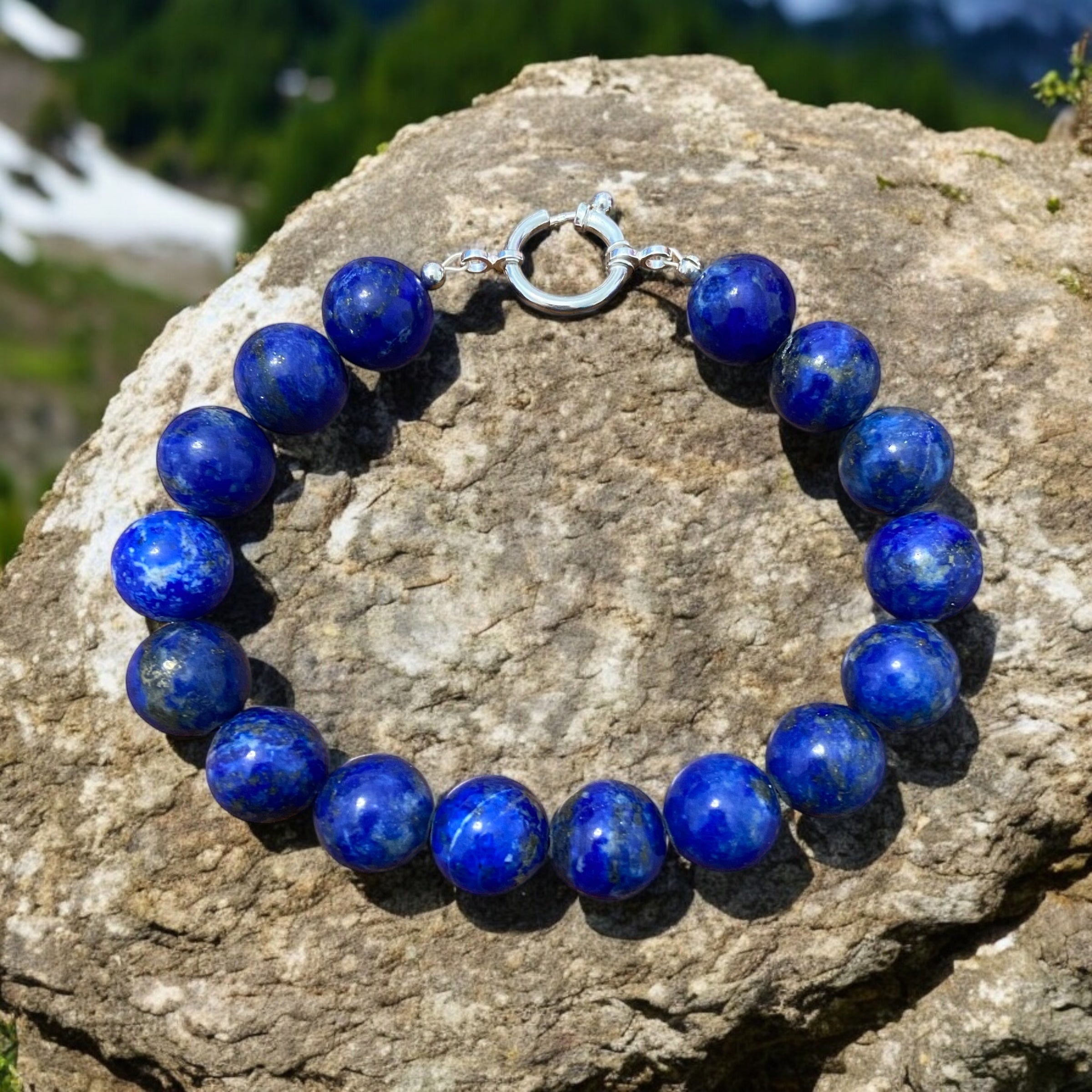 Bold Sophistication: Lapis Lazuli Men's Bracelet with Sterling Silver Clasp