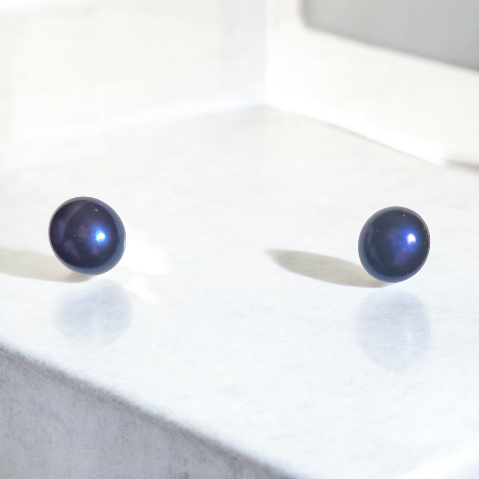 Midnight Luxe: 9mm Black Freshwater Pearl Stud Earrings in Sterling Silver