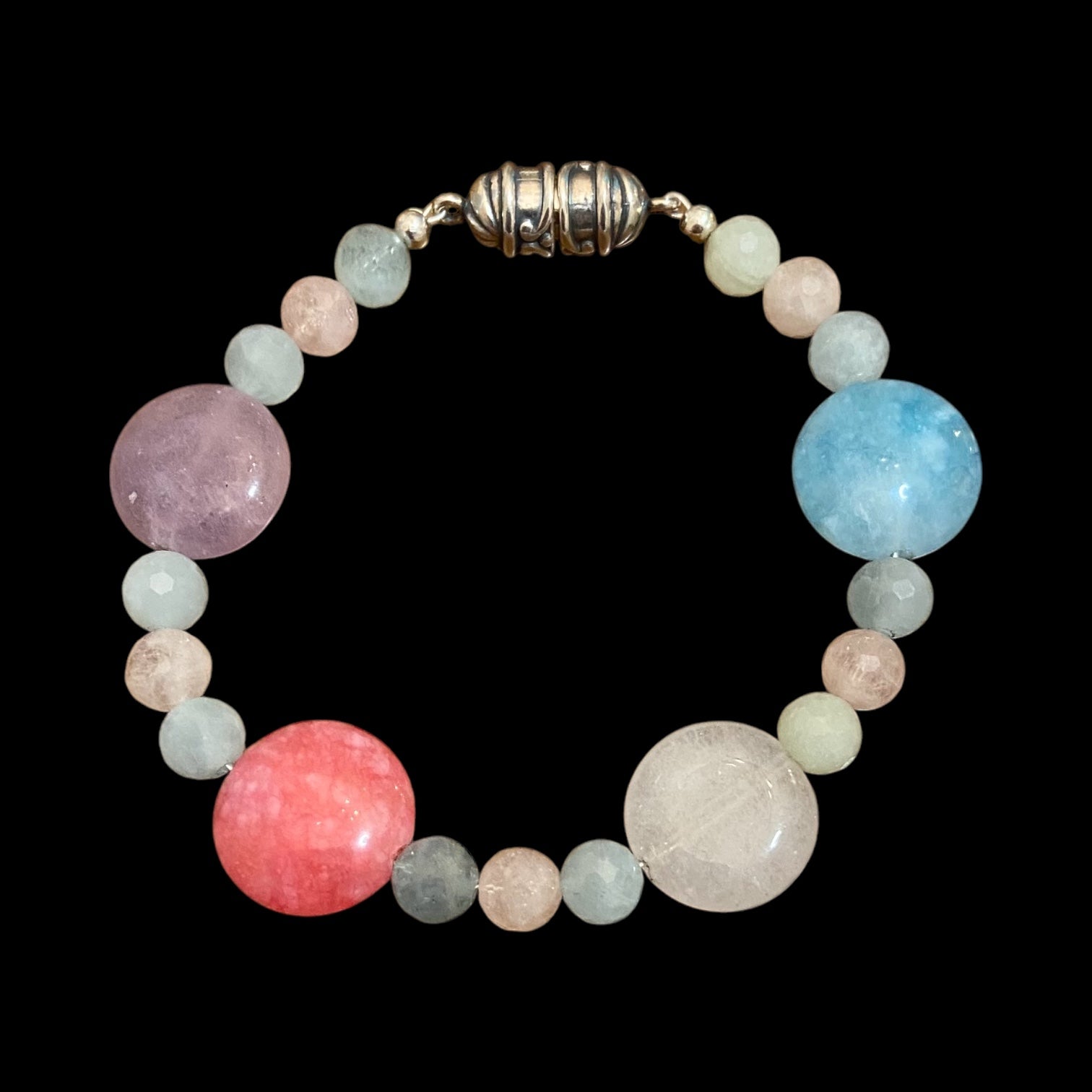 Quartz with Aquamarine, Green Beryl, and Morganite Bracelet