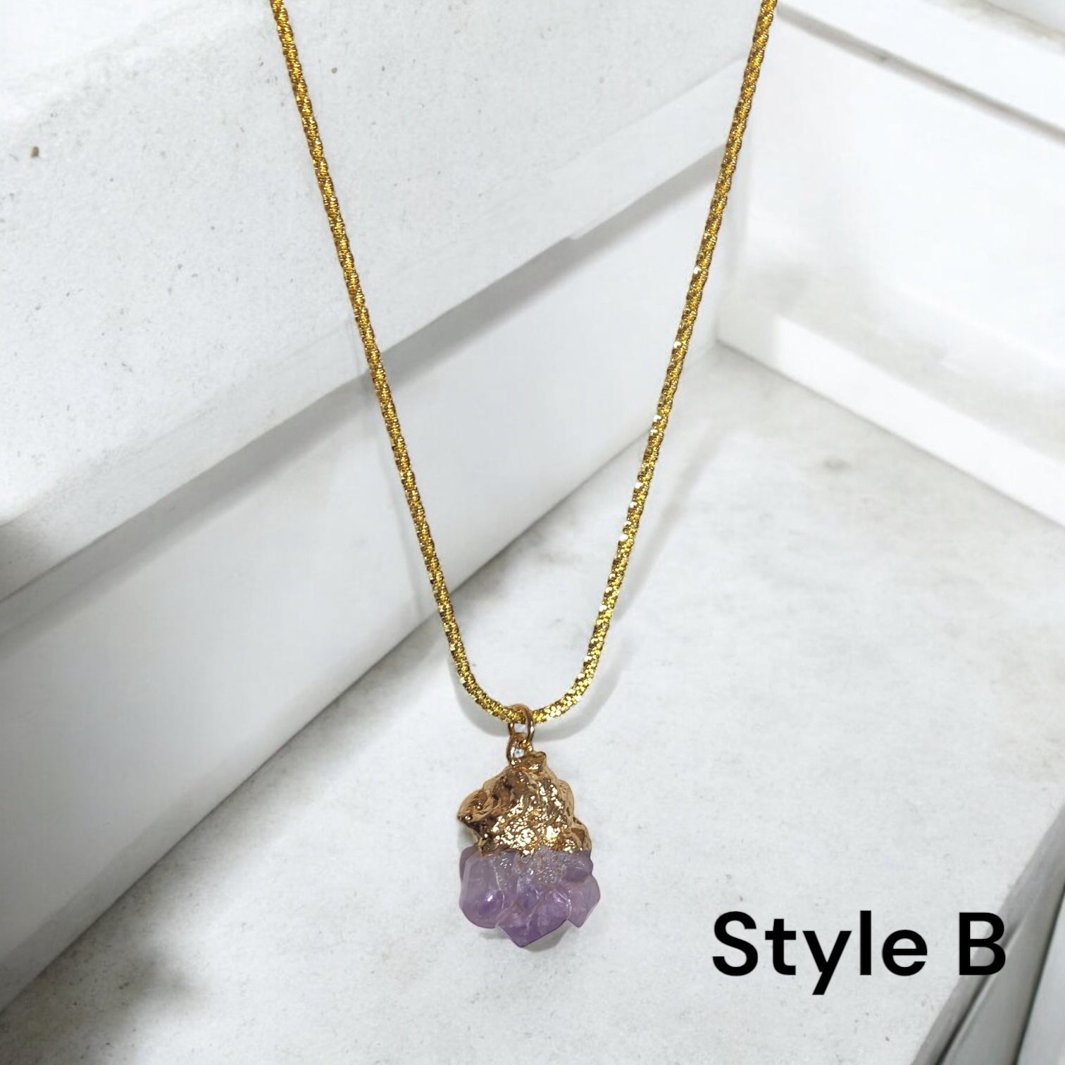 Mini Amethyst Pendant with Exquisite 18k Gold over Sterling Silver Chain