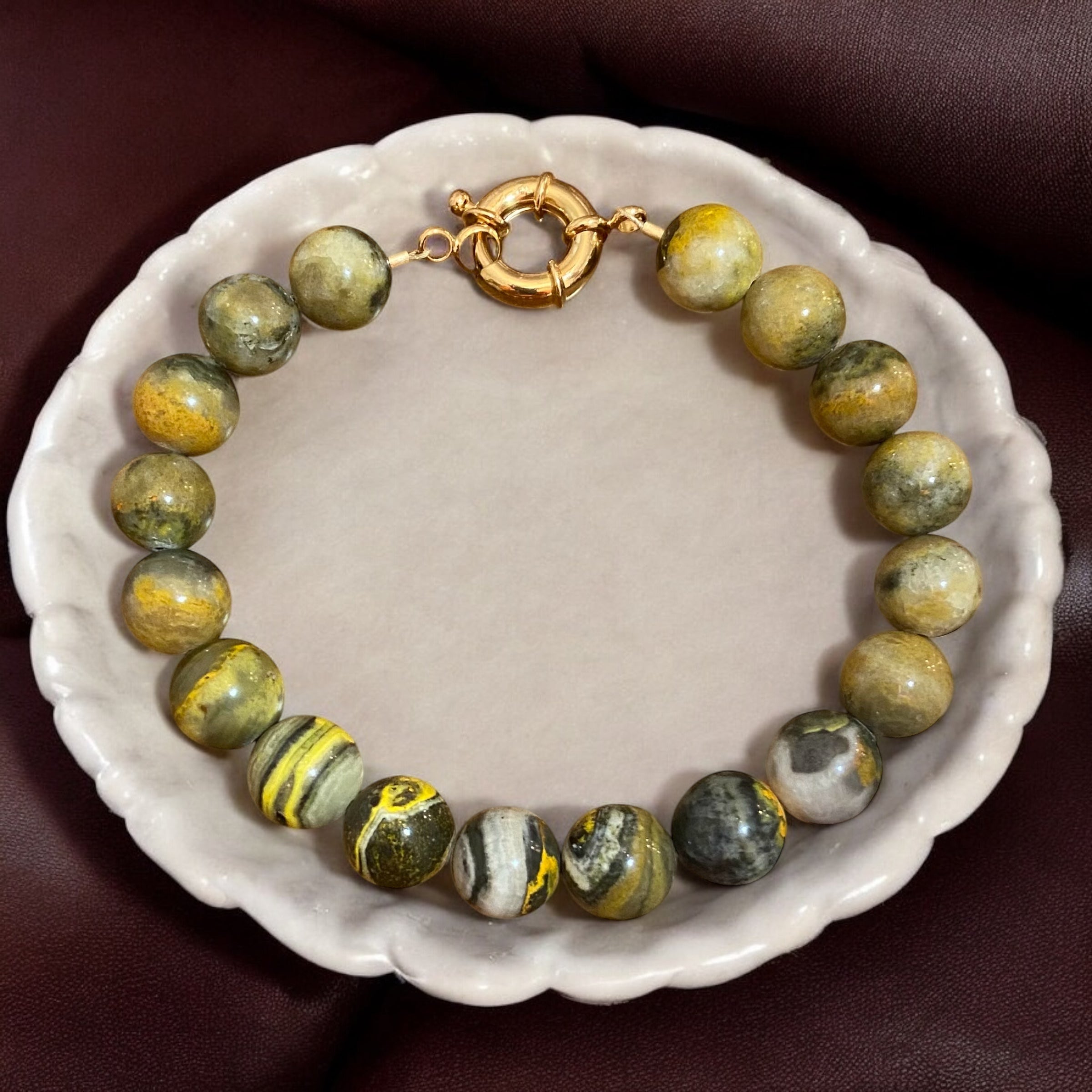 Bumblebee Jasper Men’s Bracelet with 18K Gold-Filled Clasp