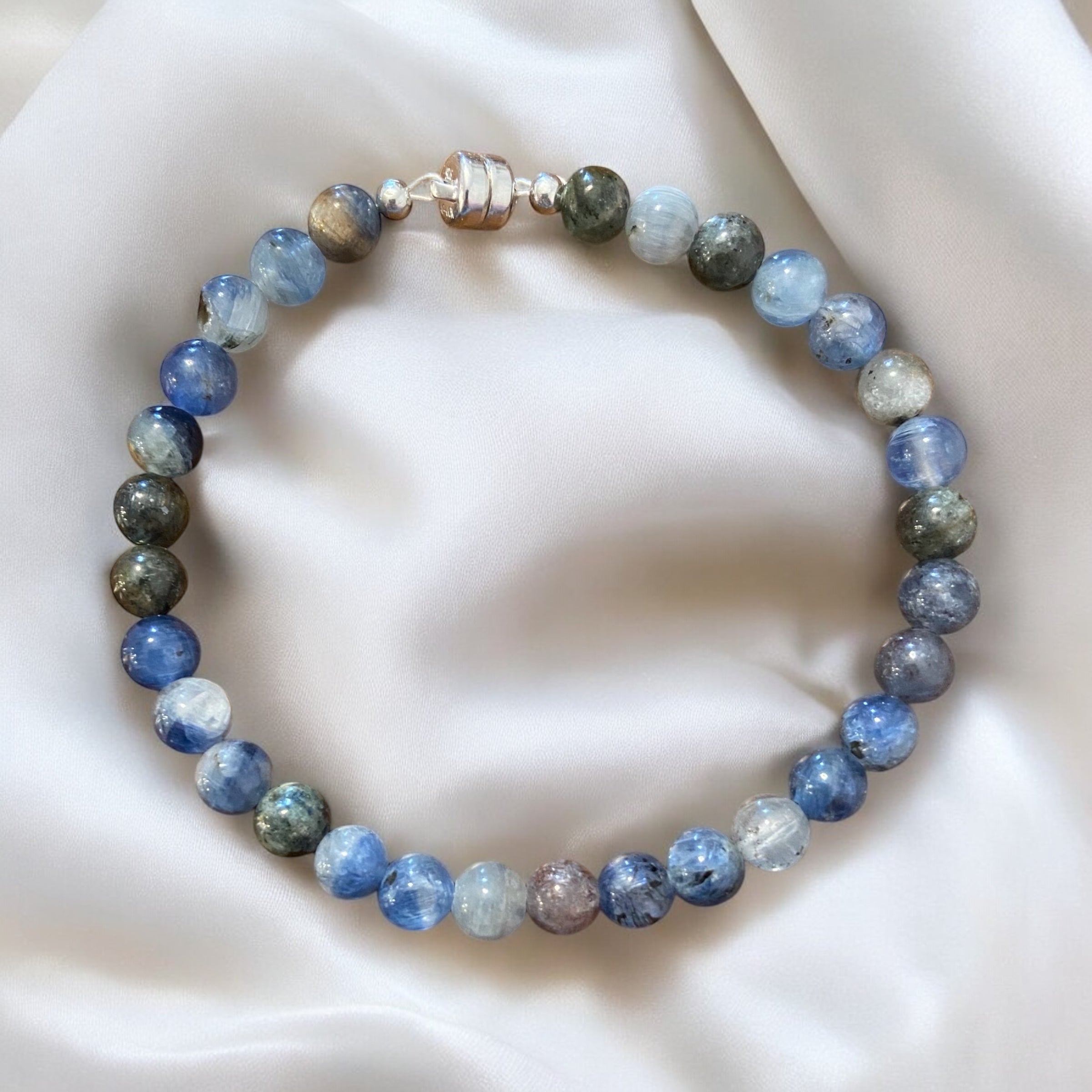 Tranquil Elegance: Kyanite Line Bracelet with Magnetic Sterling Silver