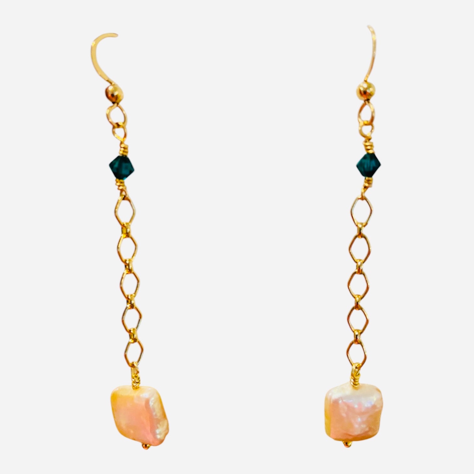 Freshwater Pearl and Crystal Earrings with Gold-Filled Chain