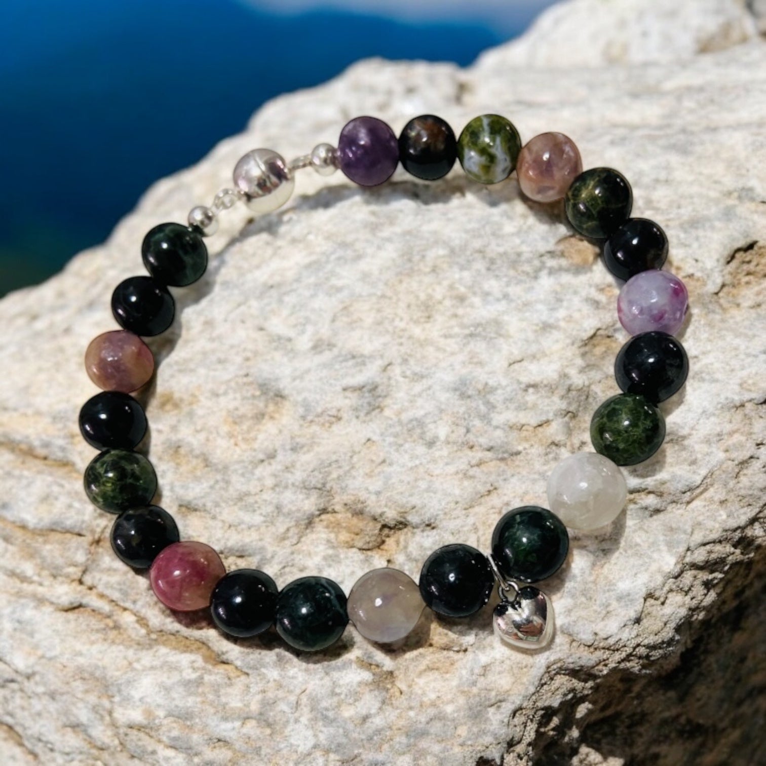 Tourmaline Heart Bracelet, Sterling Silver