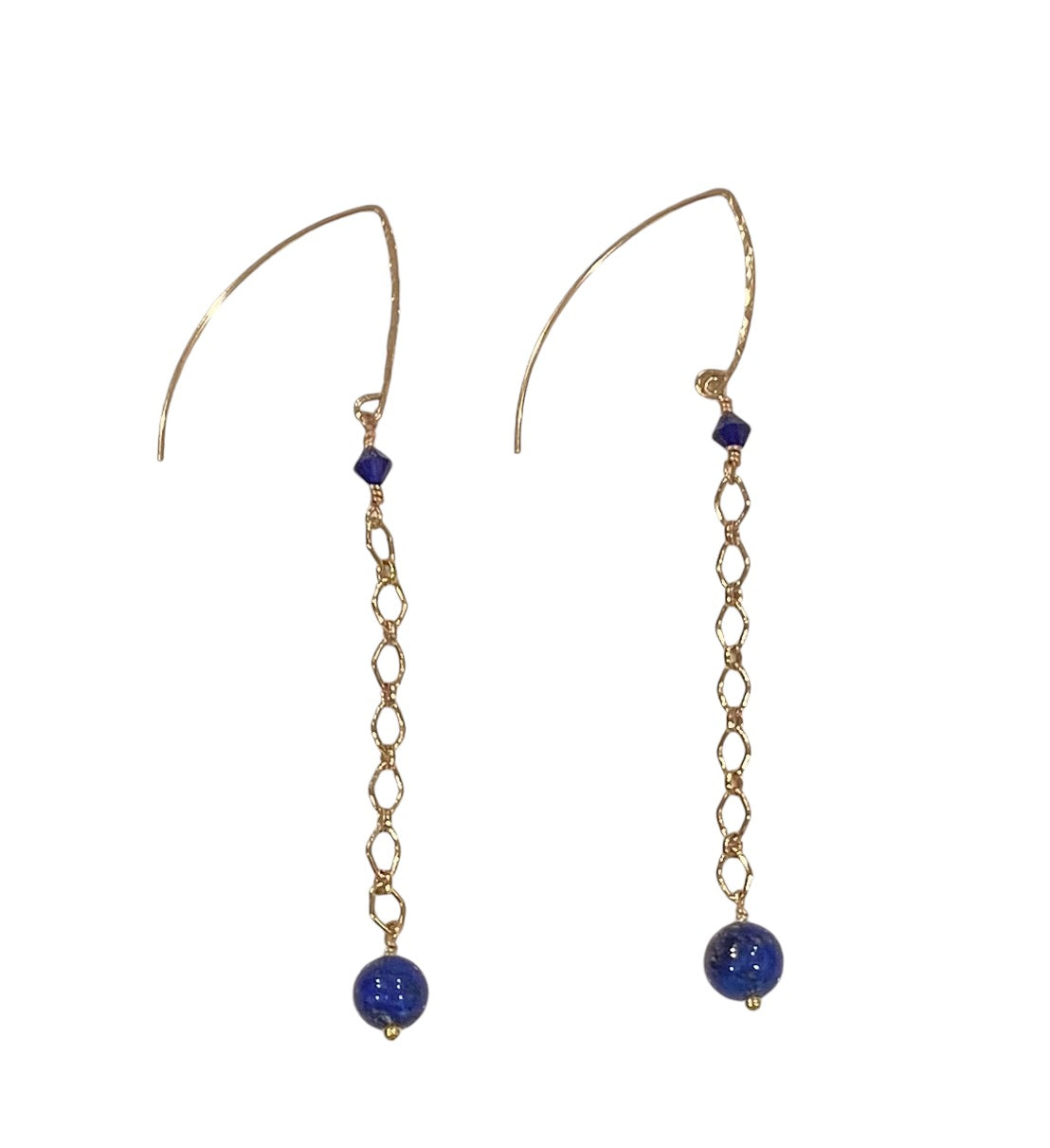 Lapis Dangle Earrings with Swarovski Crystal, 14k Gold-Filled