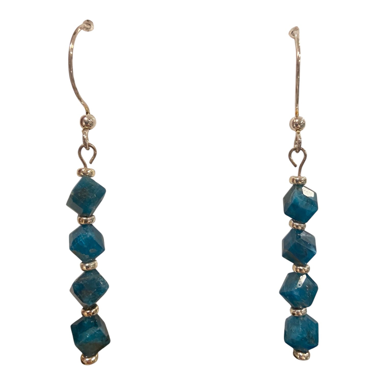 Blue Apatite 6mm Cube Earrings in Sterling Silver