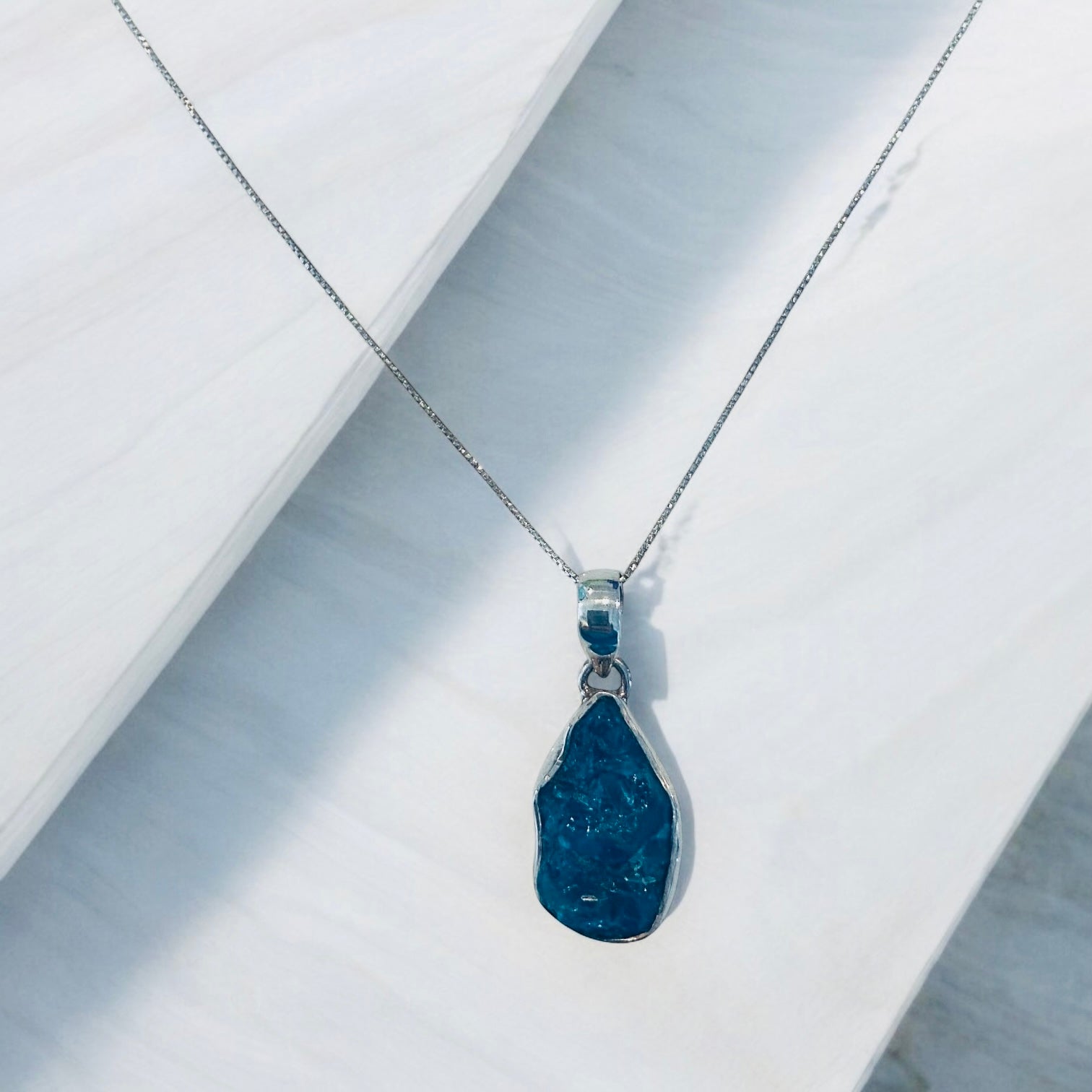 Oceanic Elegance: Blue Apatite Rough Pendant for Inspiration & Balance