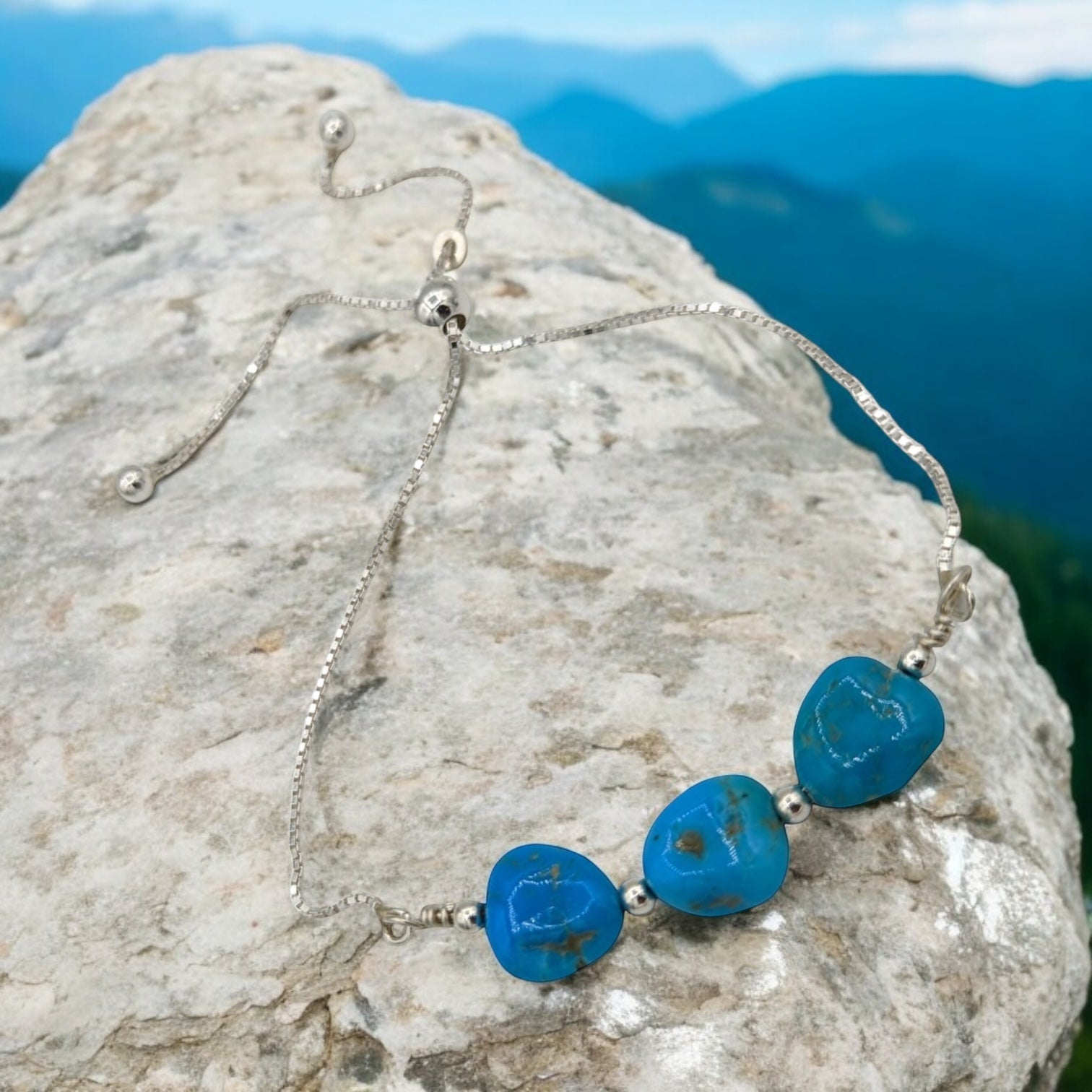 Sterling Silver Castle Dome Turquoise Adjustable Bracelet