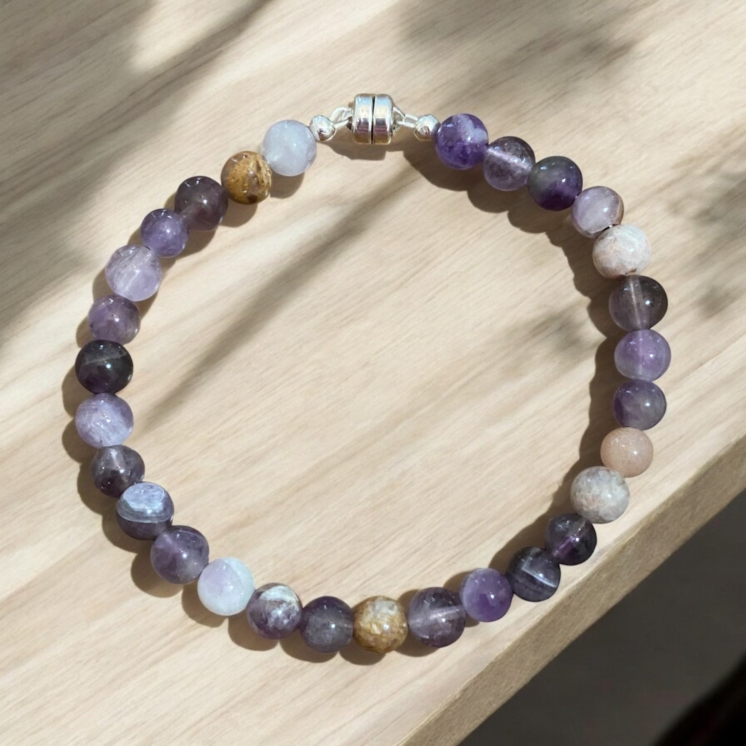 Calm Elegance: Lepidolite Line Bracelet with Magnetic Sterling Silver Clasp