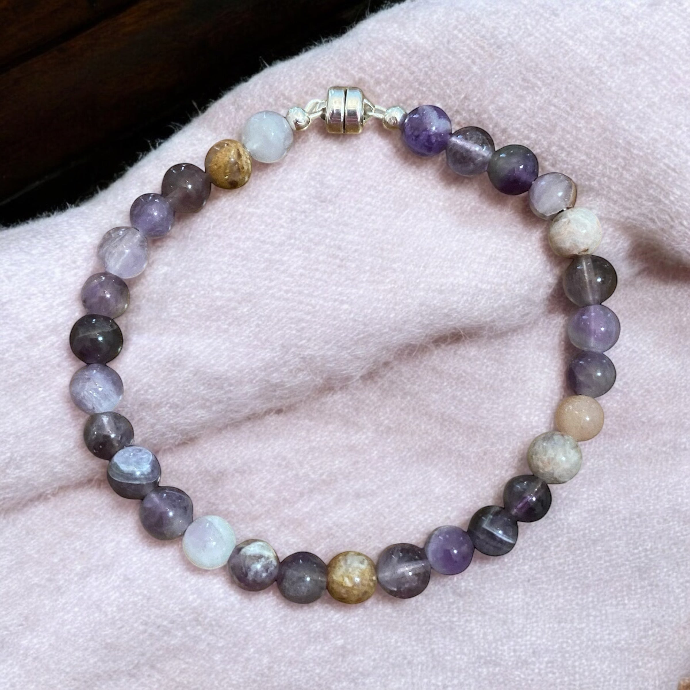 Calm Elegance: Lepidolite Line Bracelet with Magnetic Sterling Silver Clasp