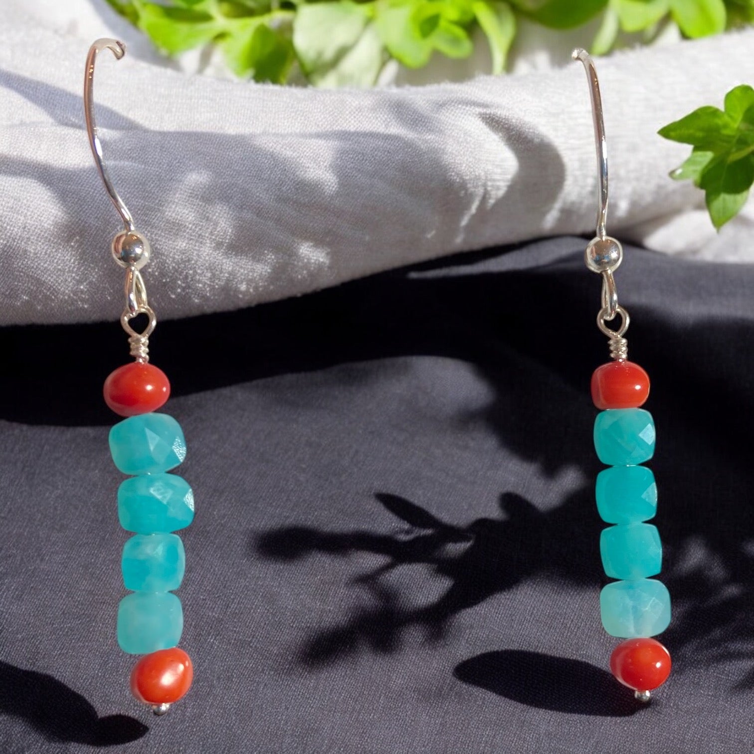 Amazonite and Red Coral Earrings