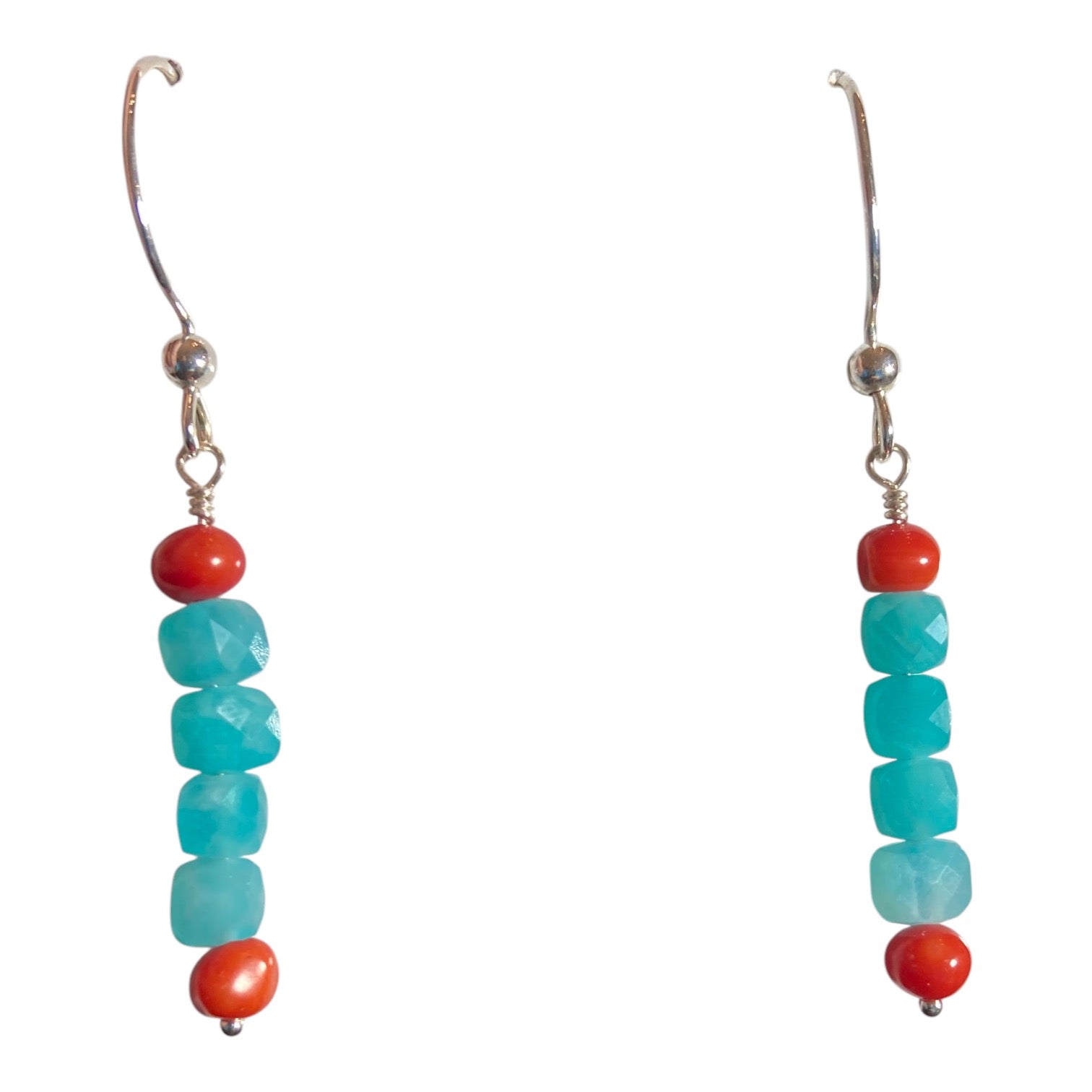 Amazonite and Red Coral Drop Earrings