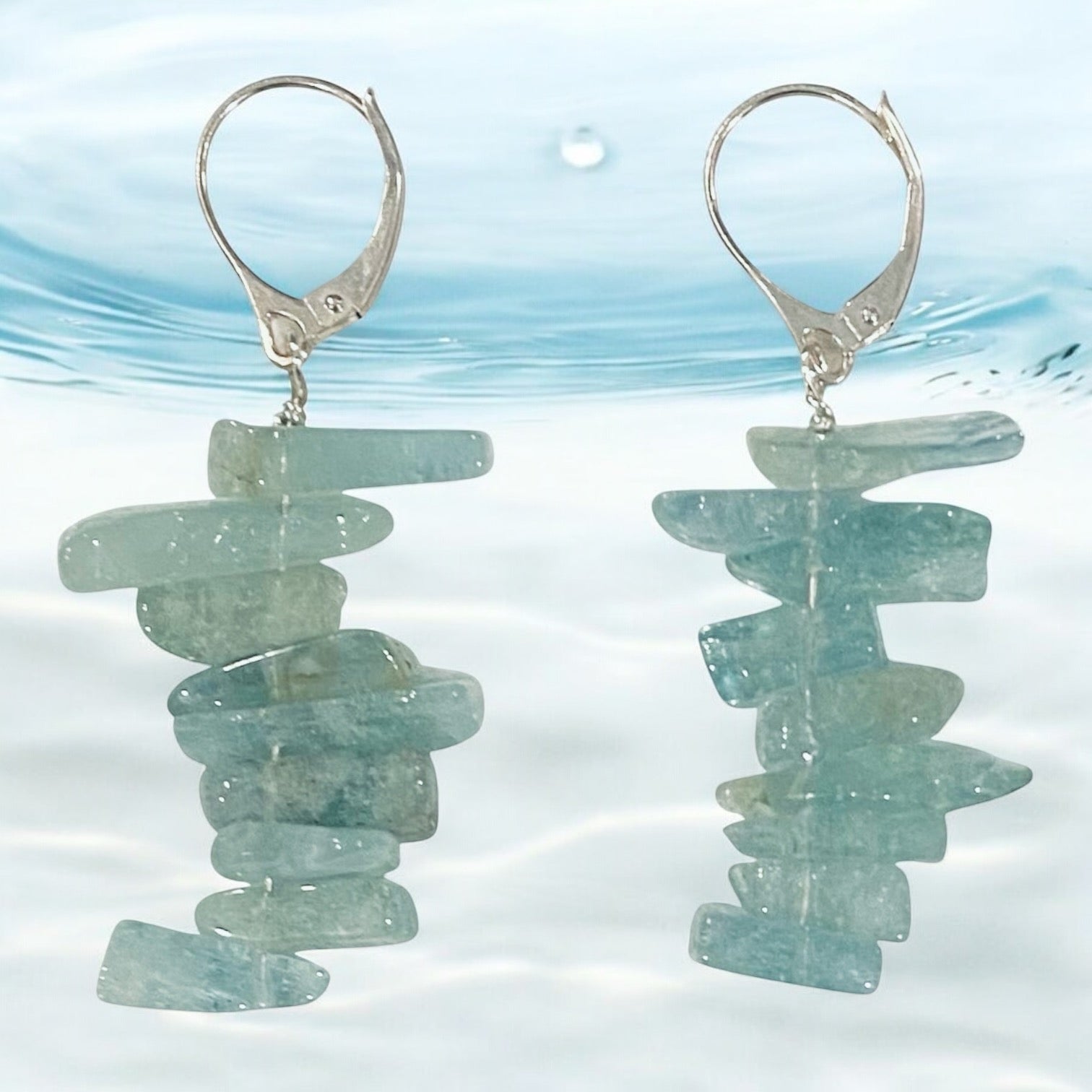 aquamarine chip earrings, sterling silver