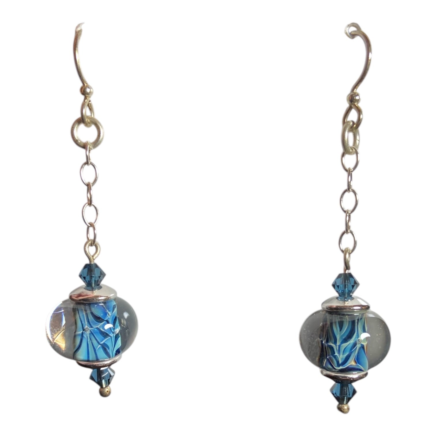 Exquisite Blue Boro Glass and Swarovski Crystal Earrings