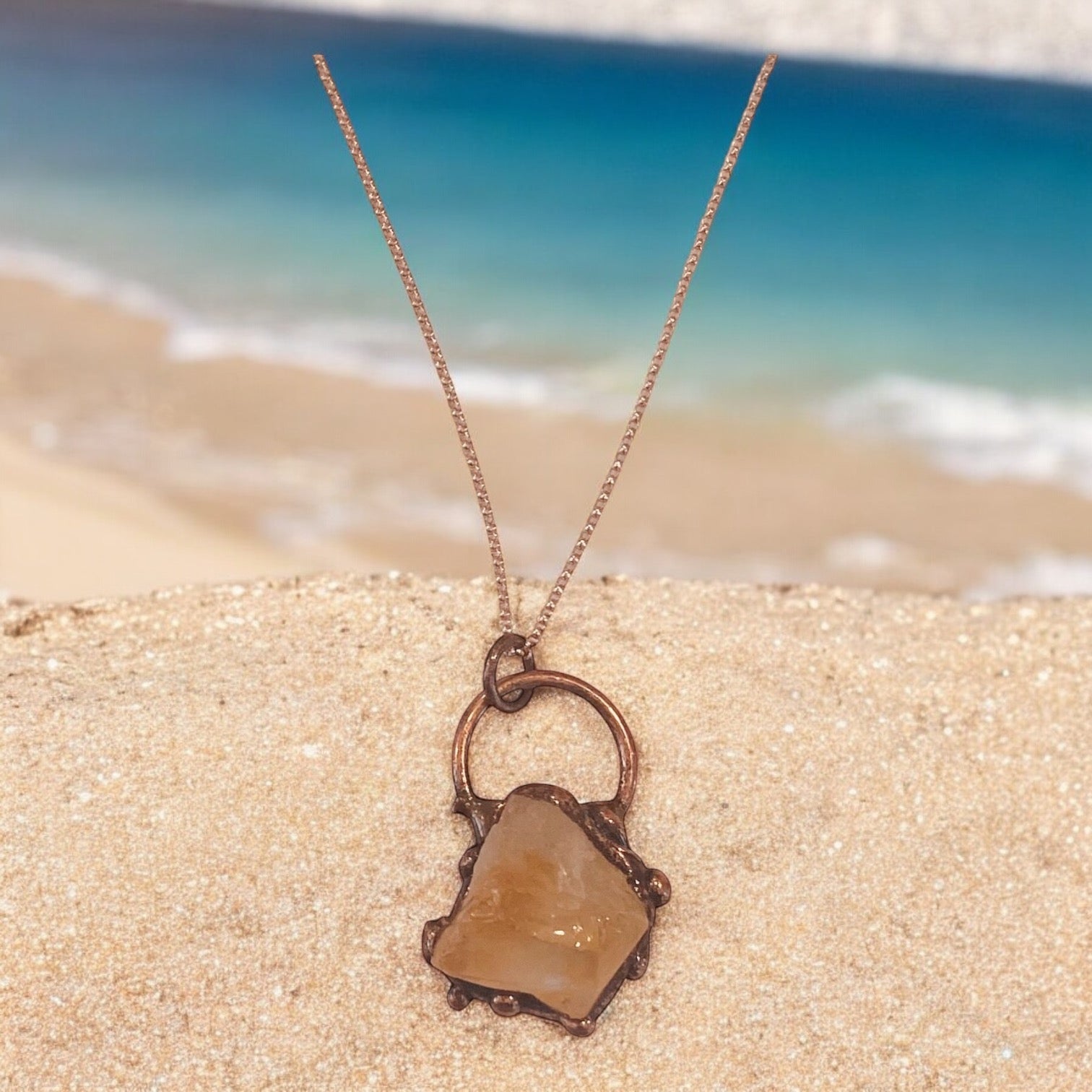 citrine copper pendant with rose gf chain