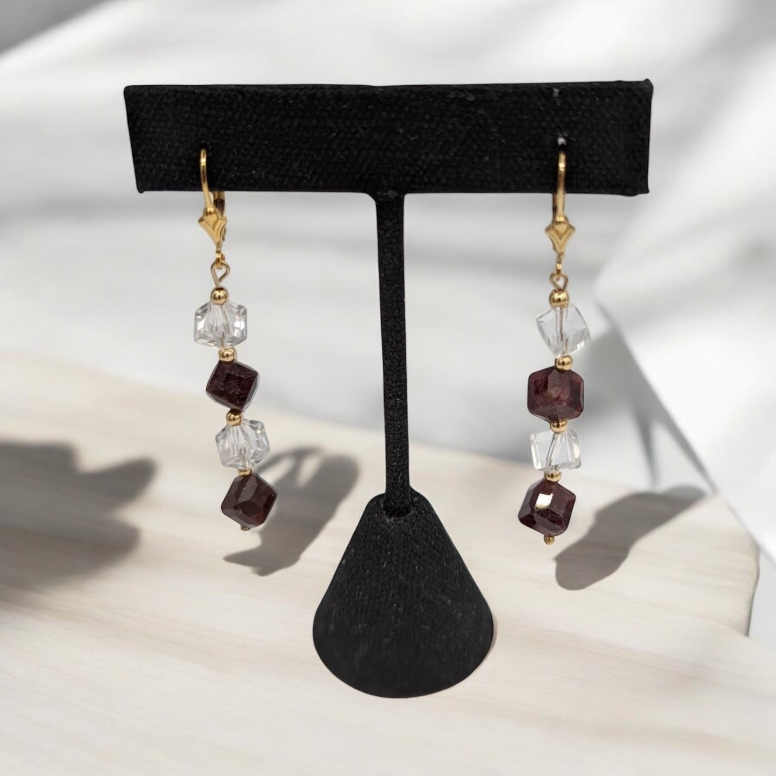 garnet and crystal, gold-filled earrings