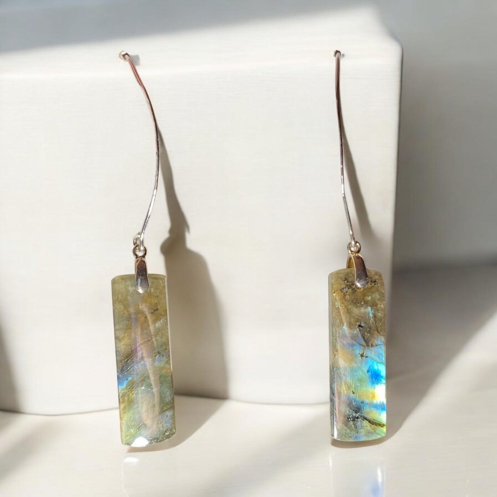 laboradite sterling silver drop earrings