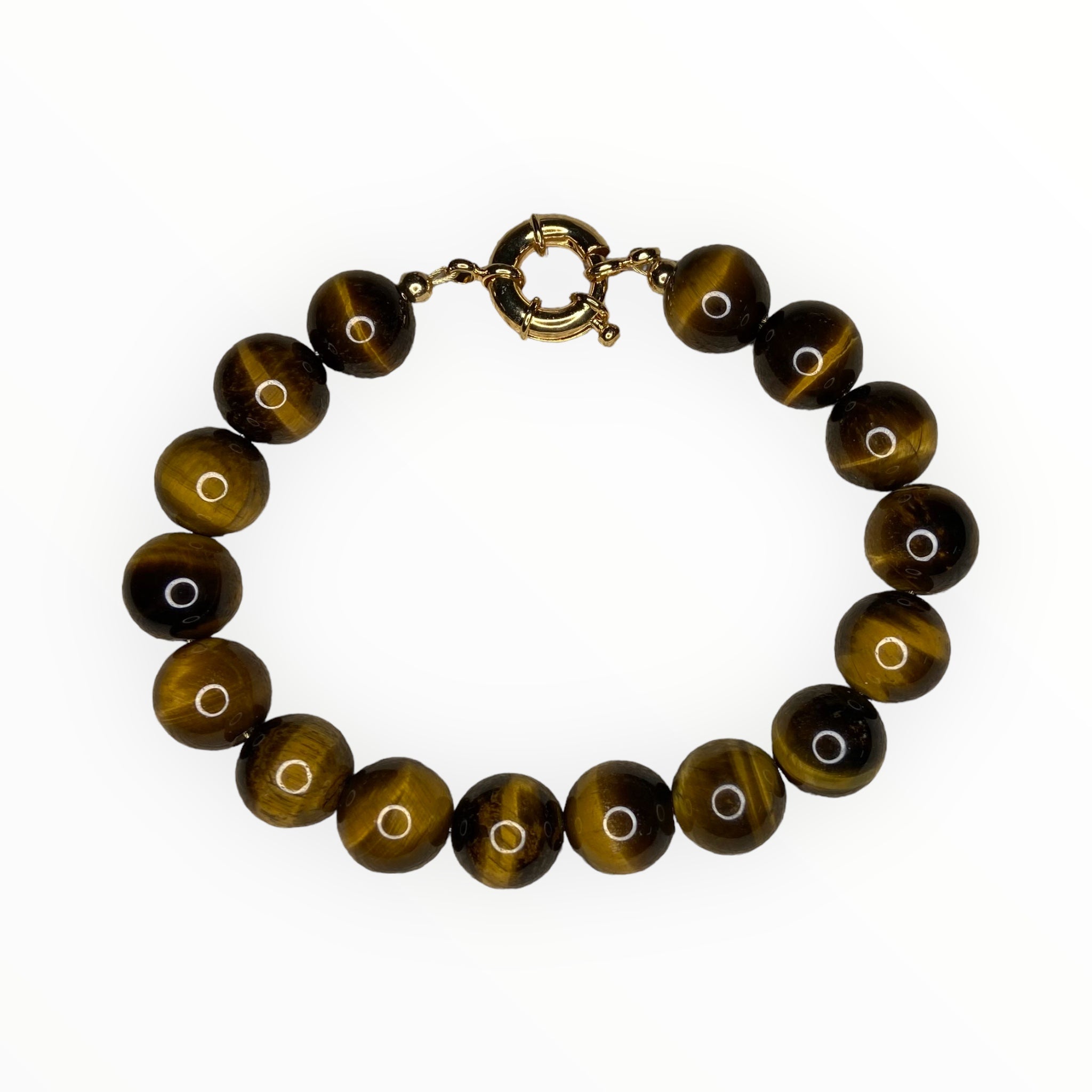 Men's tigers eye bracelet, clasp is 18K gold-filled