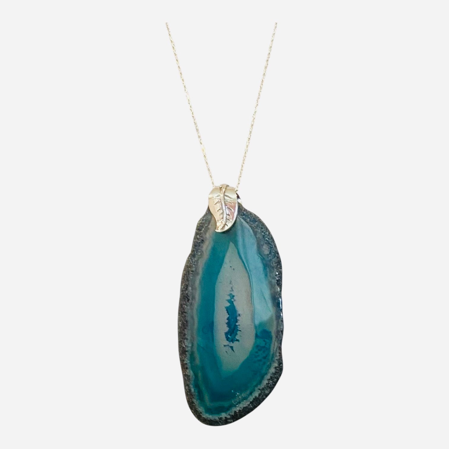 multi-blue agate pendant with sterling silver chain