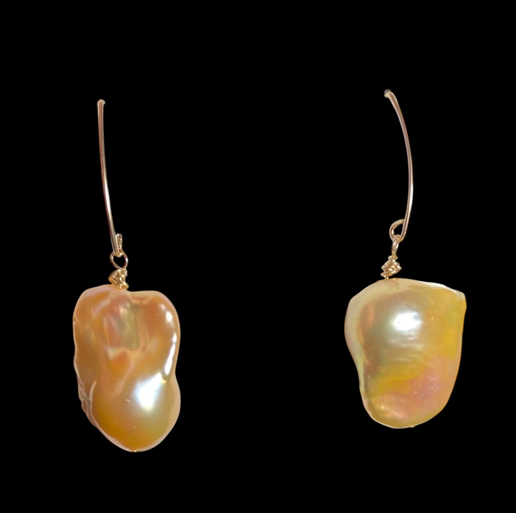 peach baroque pearls with gold-filled wires with shimmers of pink